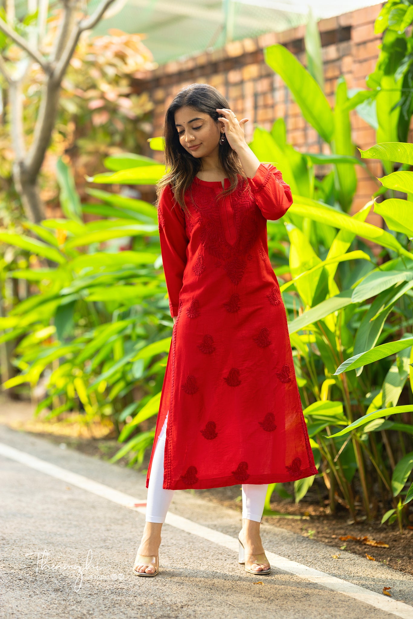 Red Chikankari Chanderi Kurta