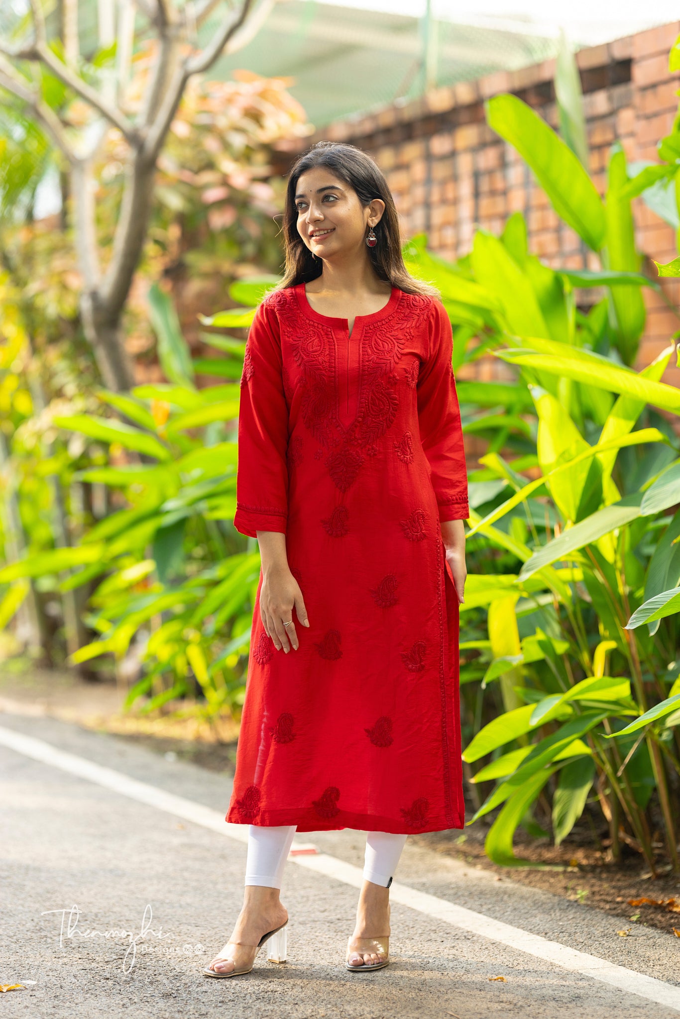 Red Chikankari Chanderi Kurta