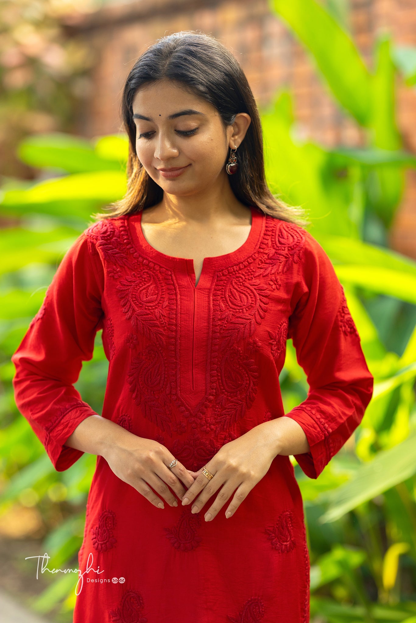 Red Chikankari Chanderi Kurta