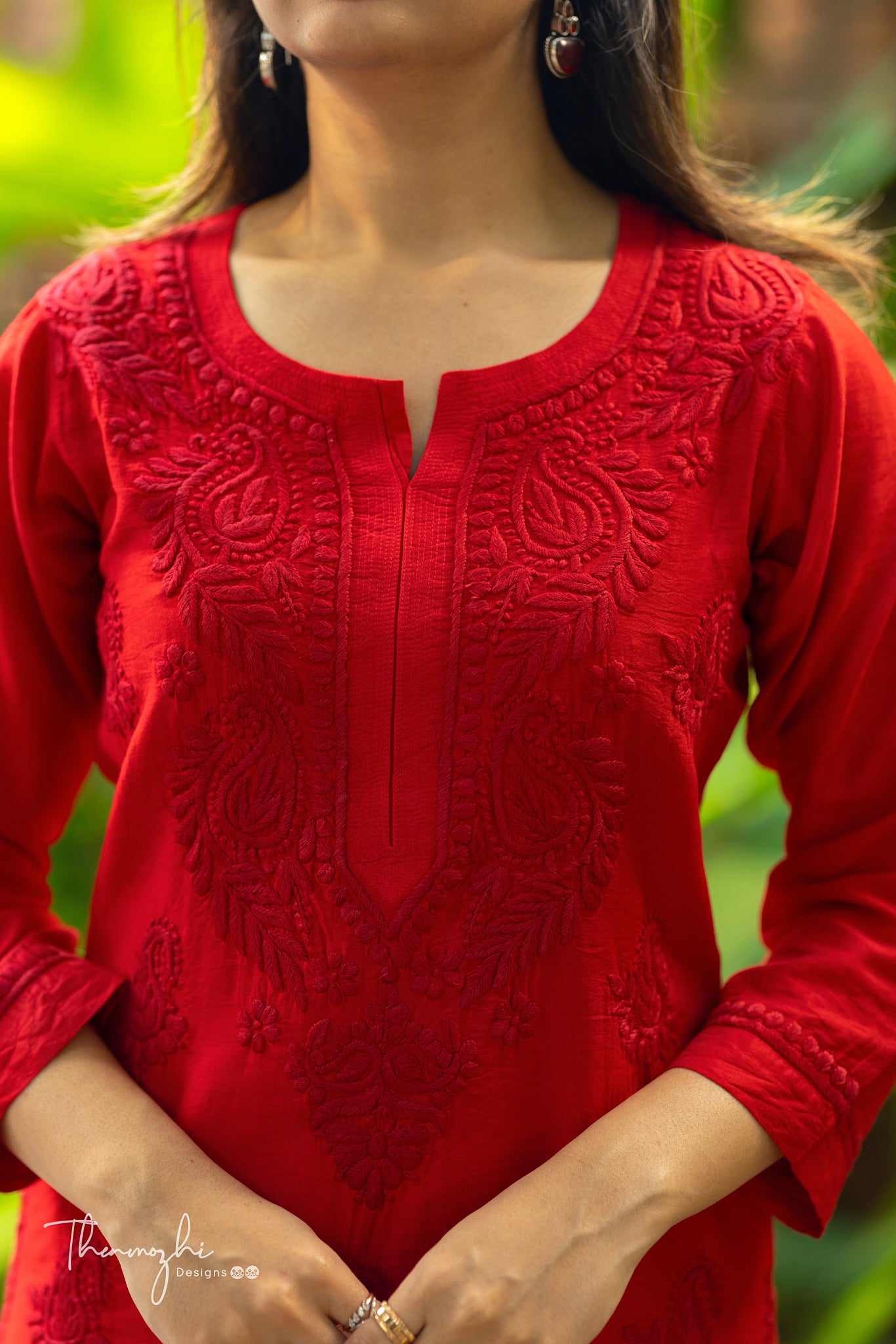 Red Chikankari Chanderi Kurta