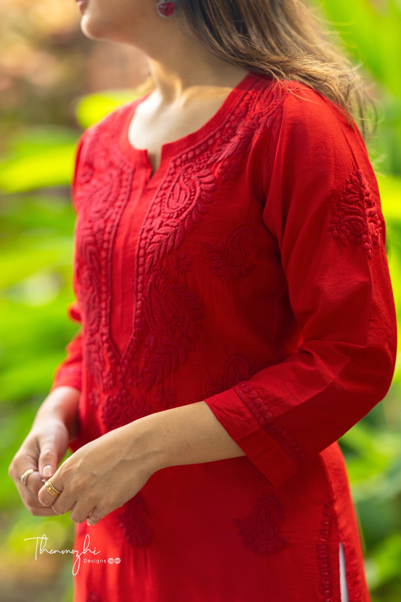 Red Chikankari Chanderi Kurta