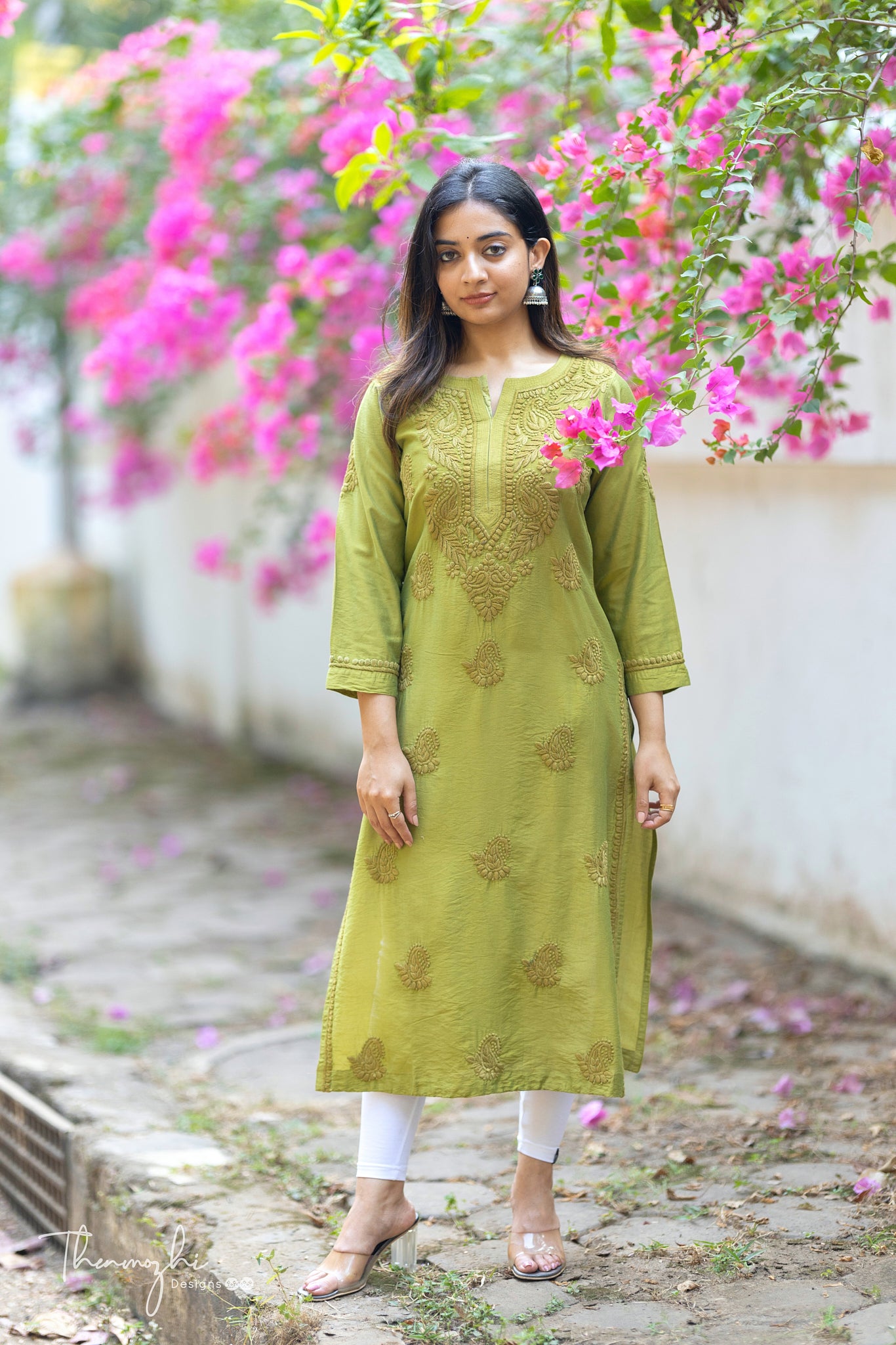 Olive Green Chikankari Chanderi Kurta