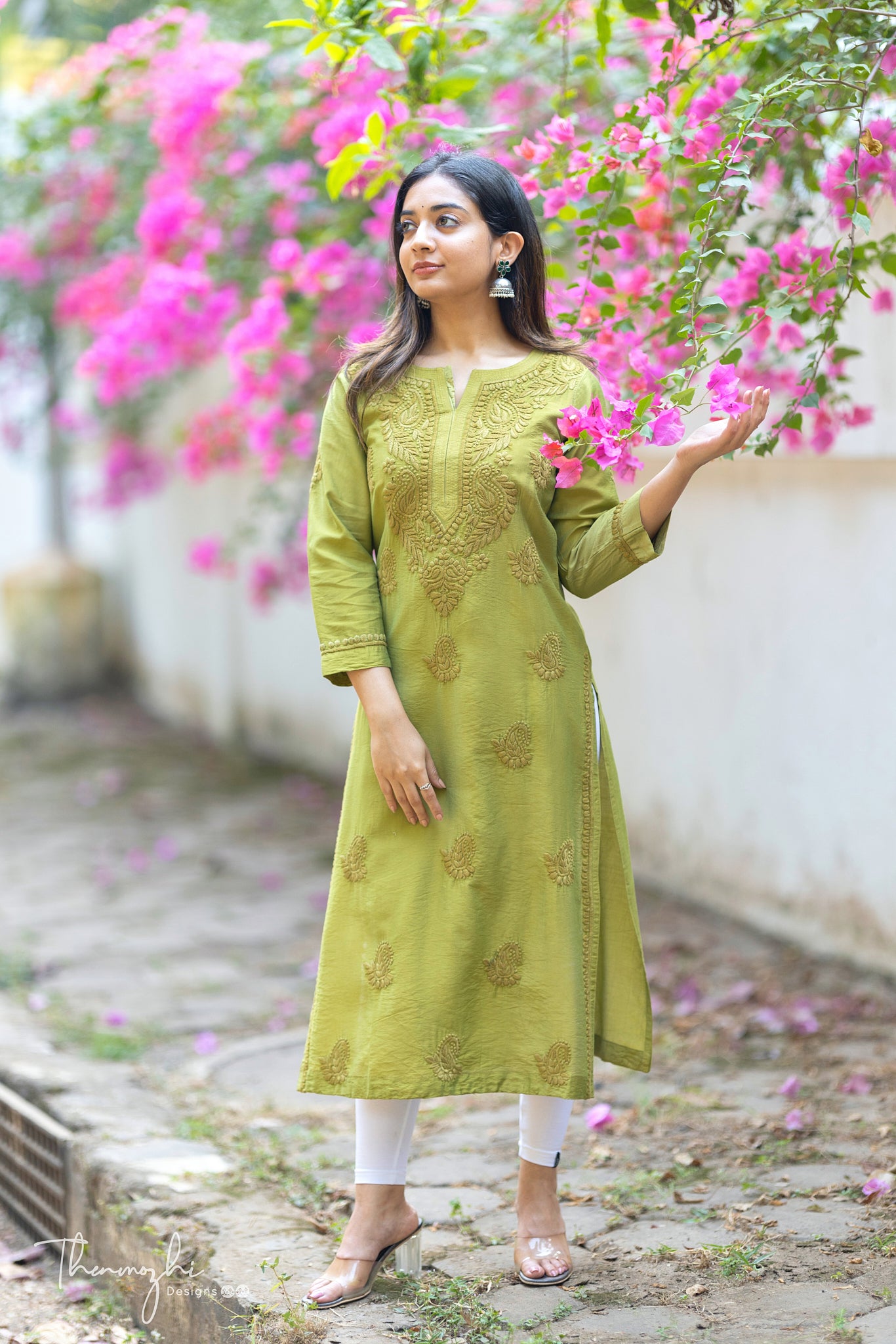 Olive Green Chikankari Chanderi Kurta