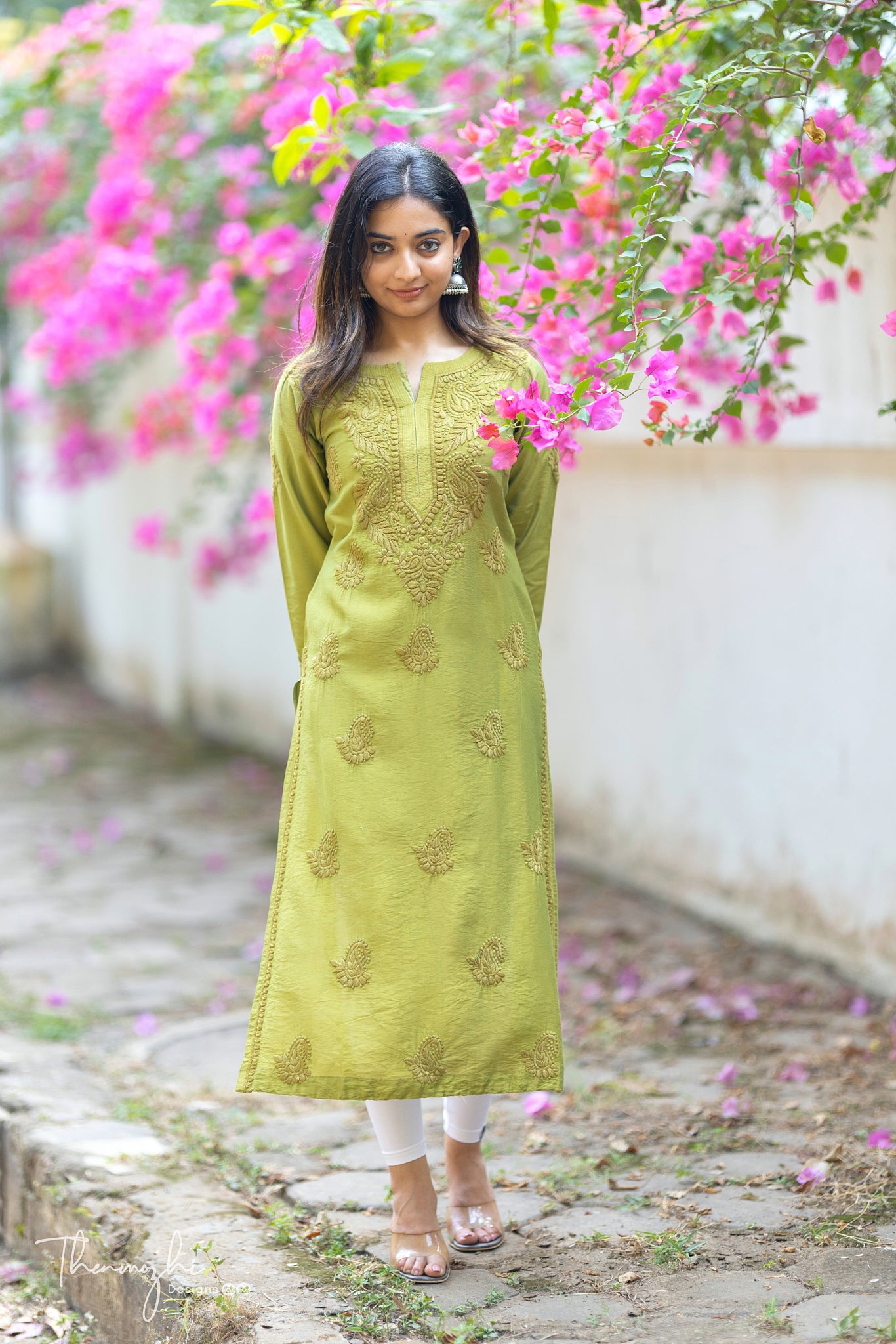 Olive Green Chikankari Chanderi Kurta