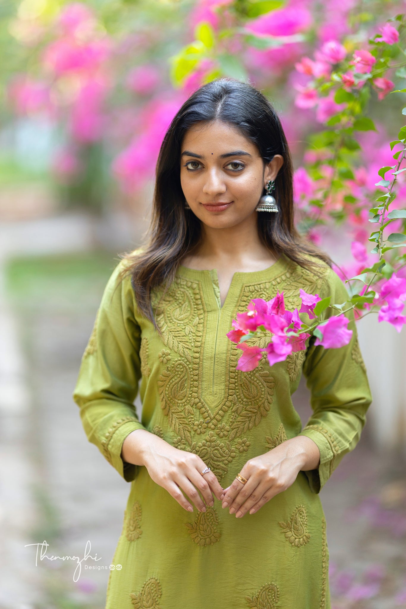 Olive Green Chikankari Chanderi Kurta