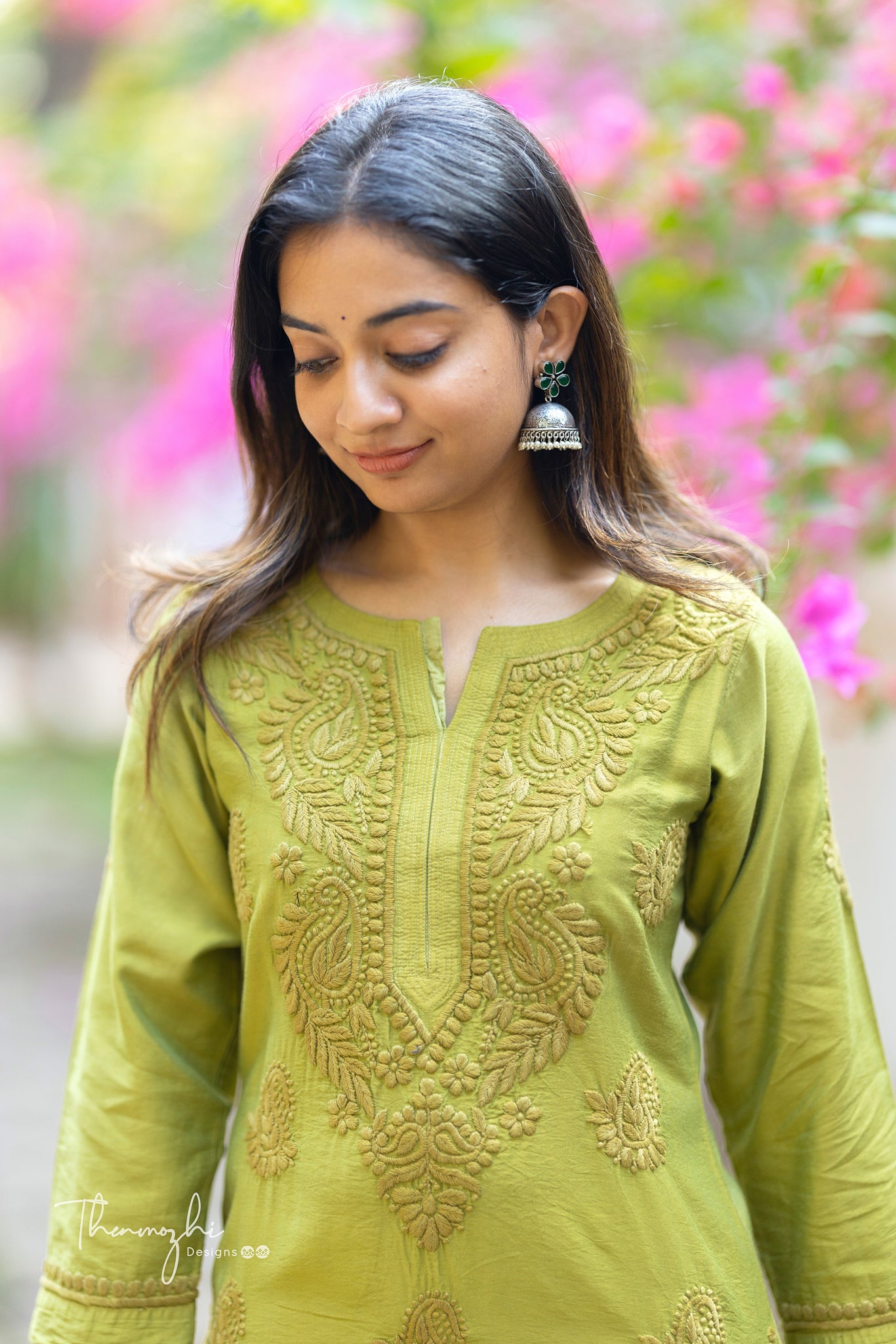 Olive Green Chikankari Chanderi Kurta