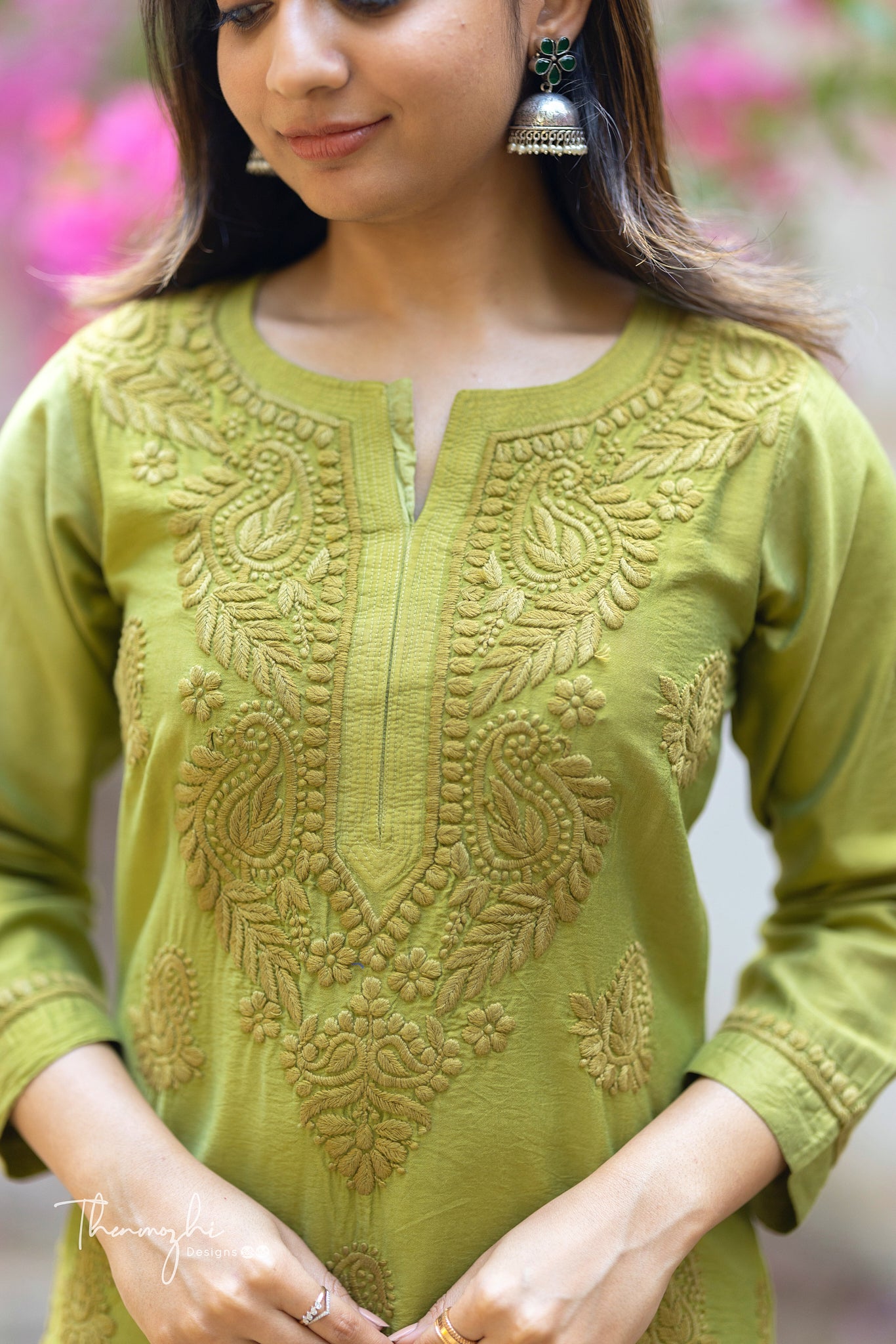 Olive Green Chikankari Chanderi Kurta