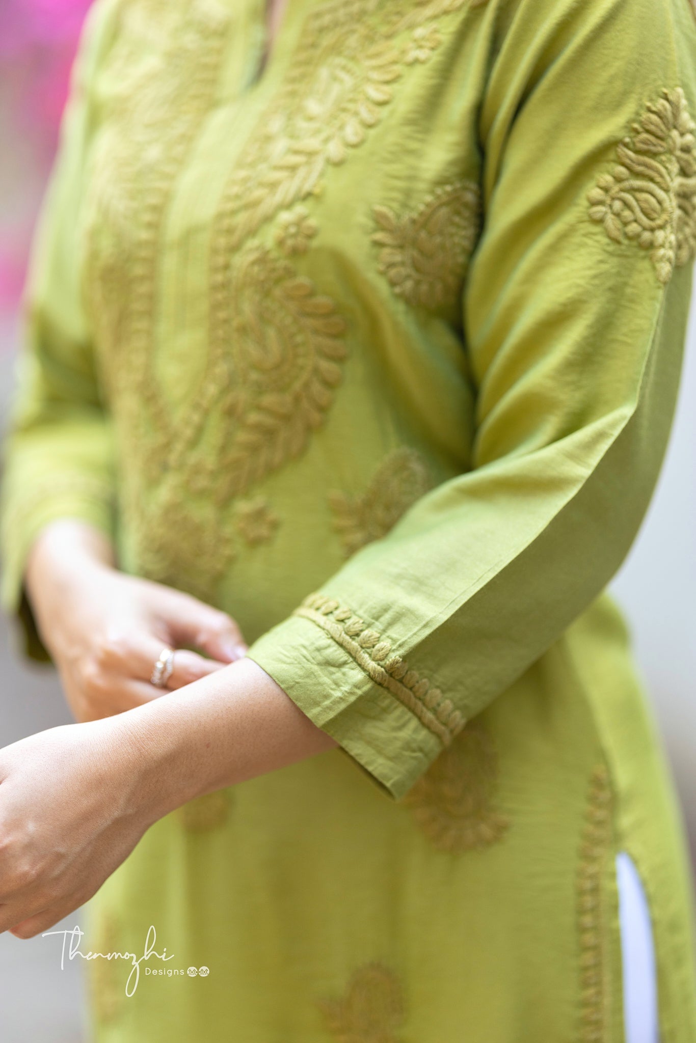 Olive Green Chikankari Chanderi Kurta