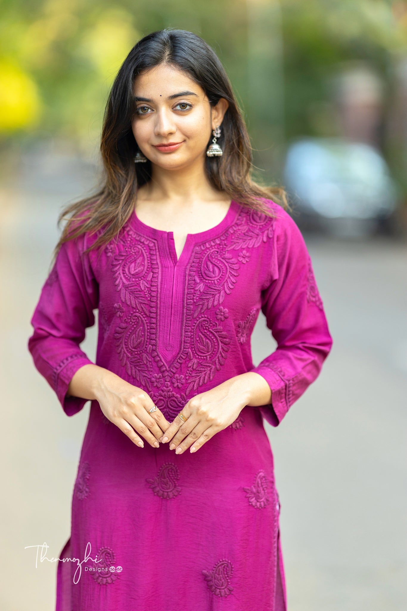 Magenta Chikankari Chanderi Kurta