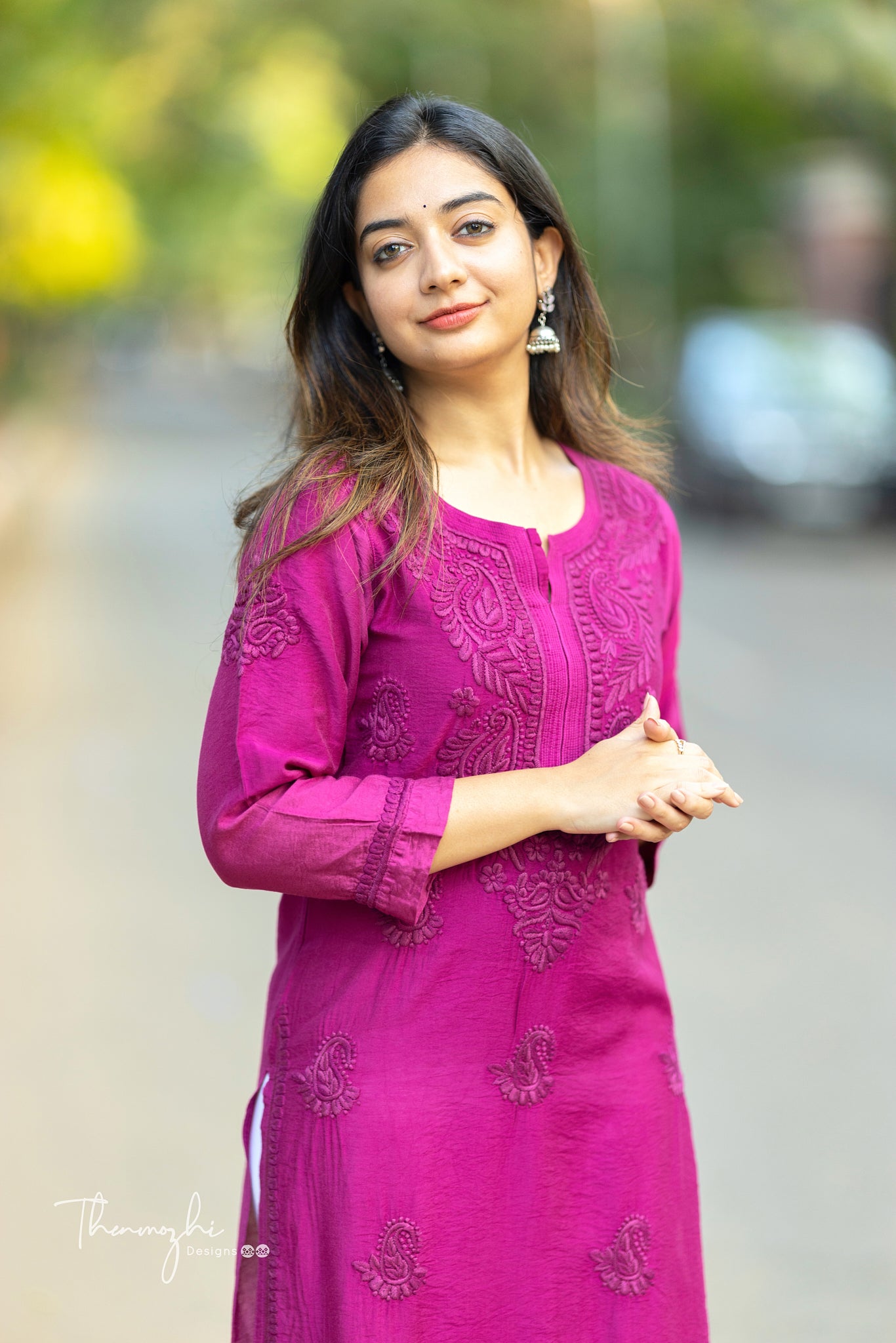 Magenta Chikankari Chanderi Kurta