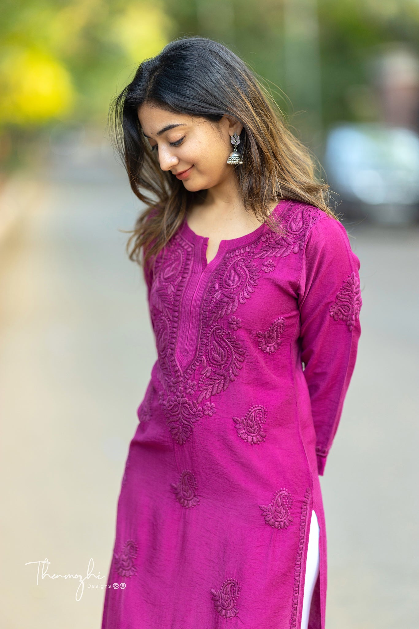 Magenta Chikankari Chanderi Kurta