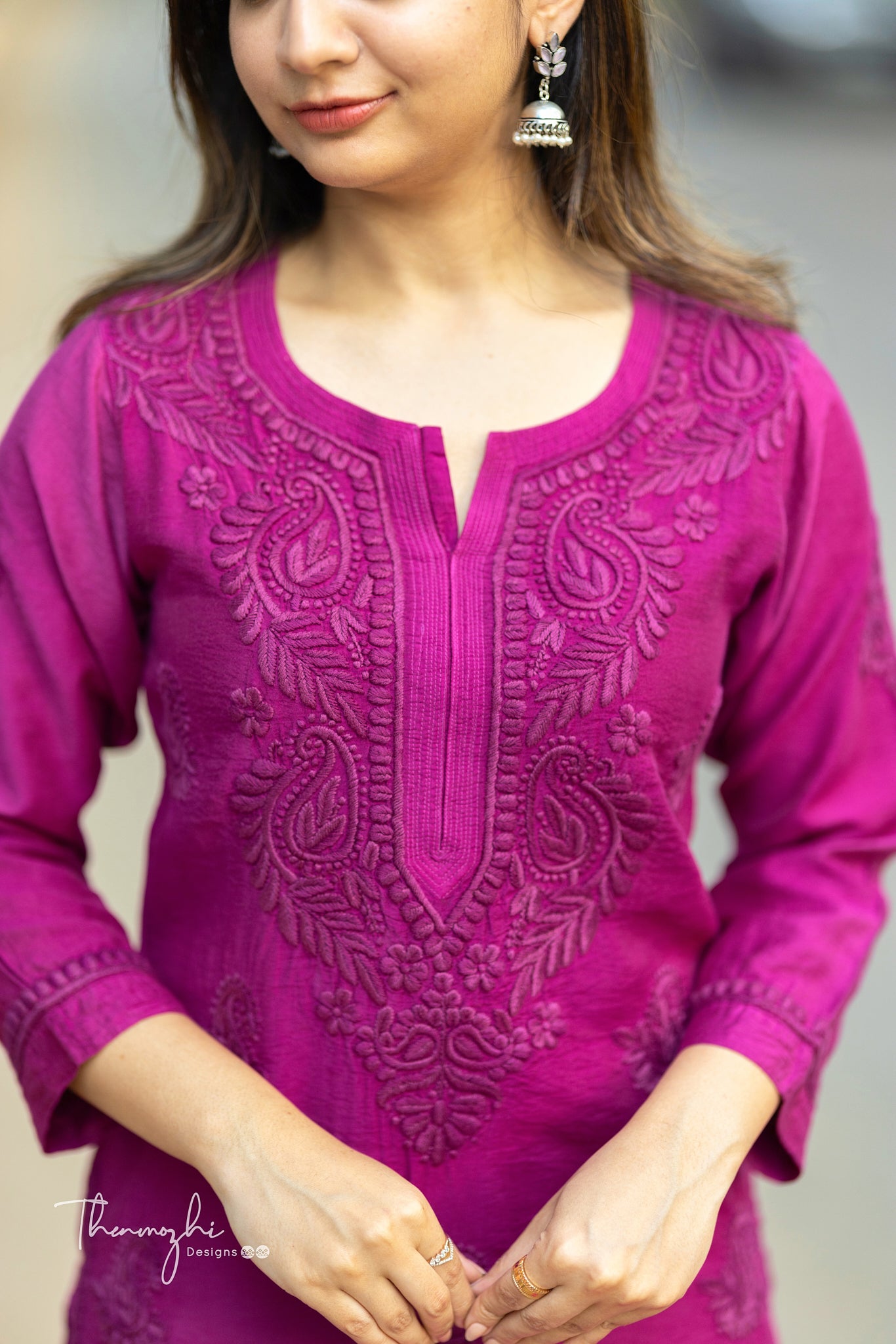 Magenta Chikankari Chanderi Kurta