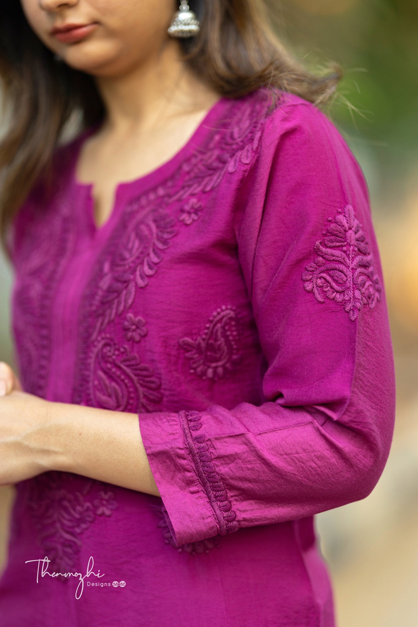 Magenta Chikankari Chanderi Kurta