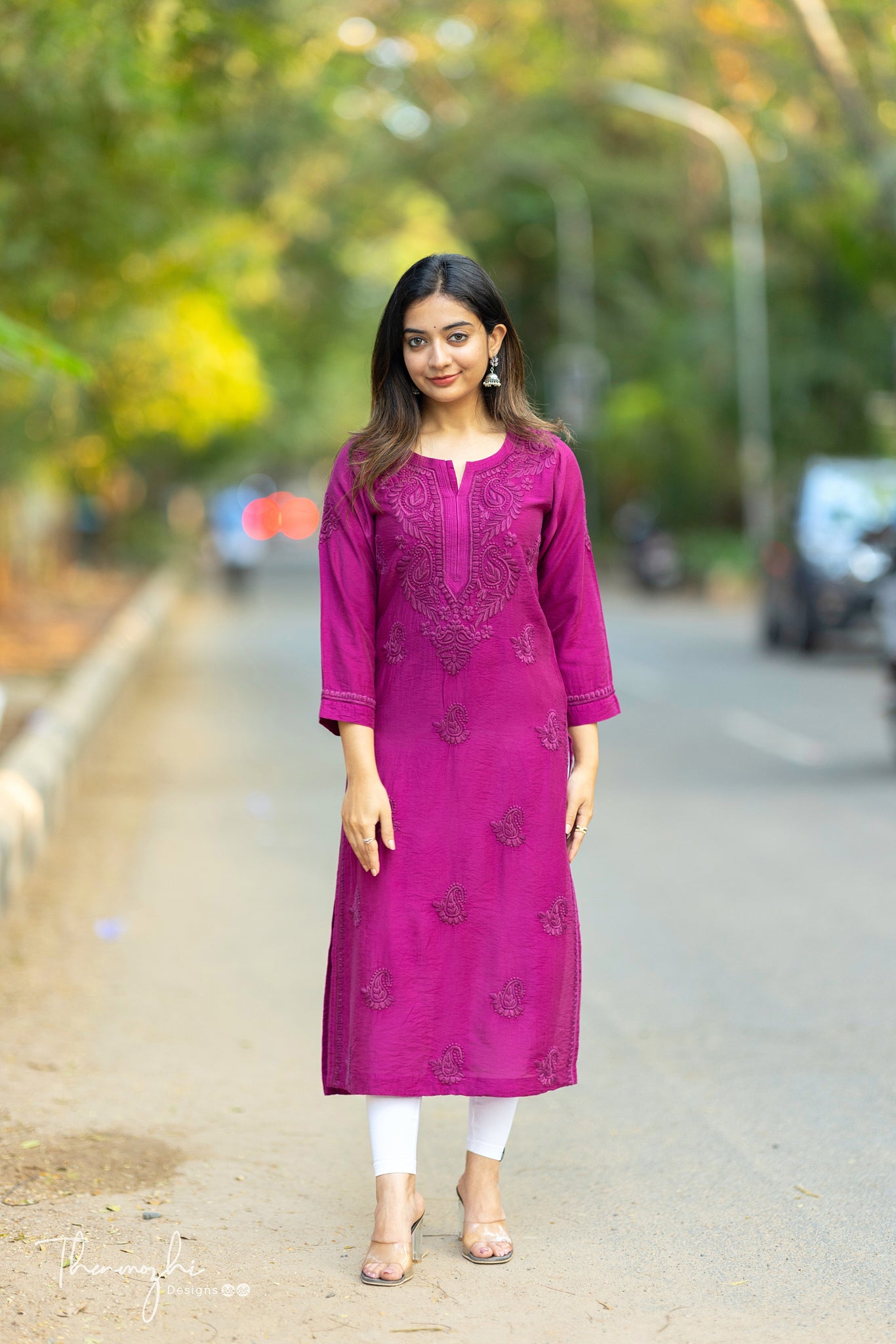 Magenta Chikankari Chanderi Kurta