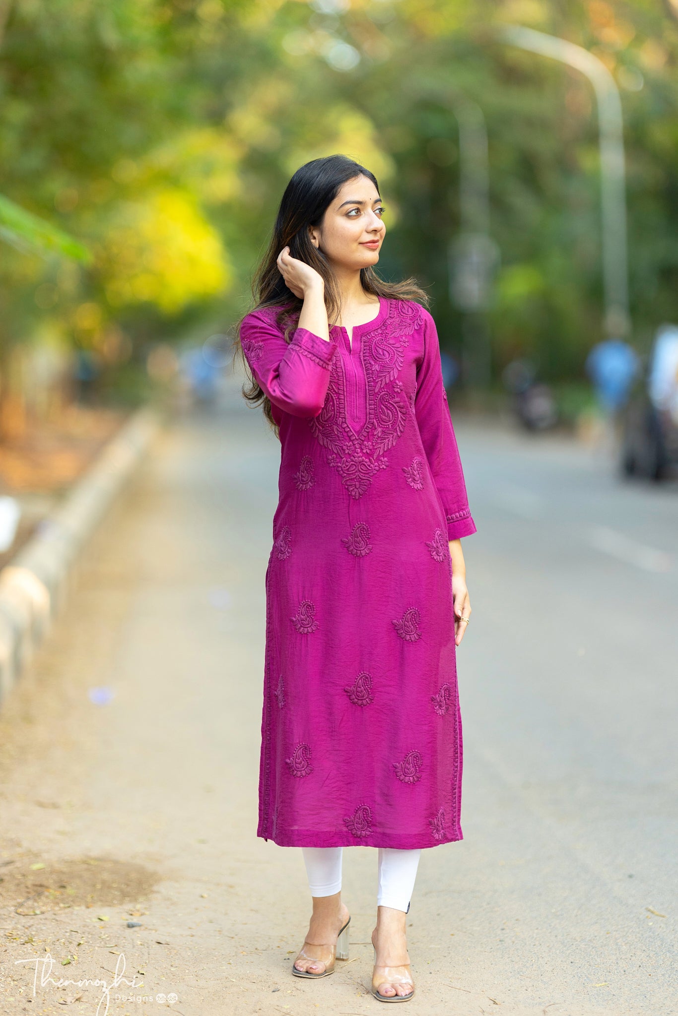 Magenta Chikankari Chanderi Kurta