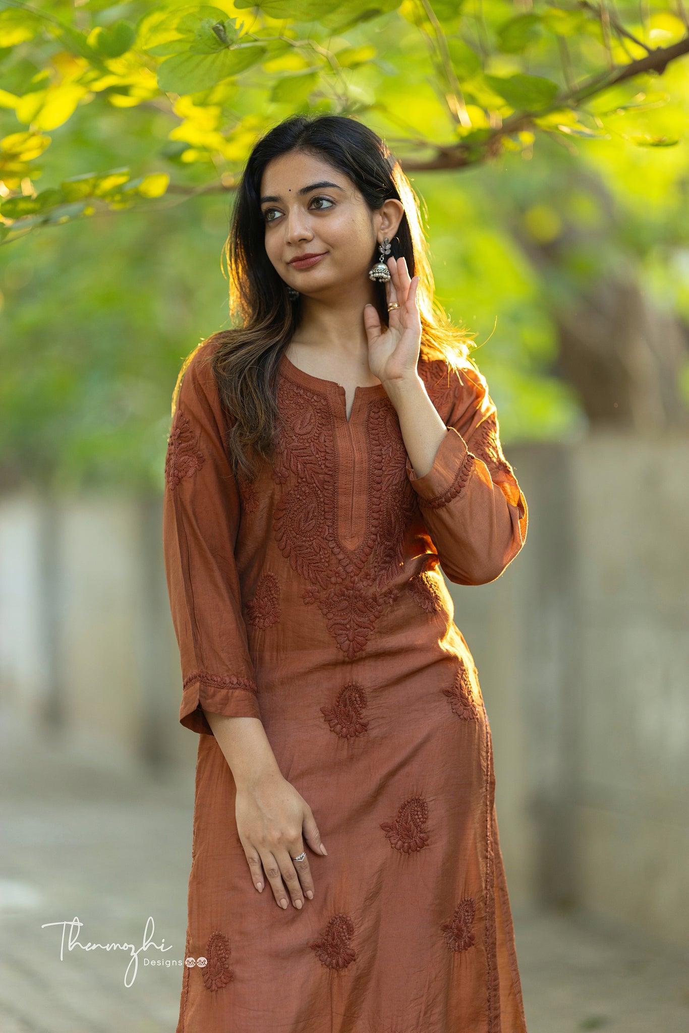 Brown Chikankari Chanderi Kurta