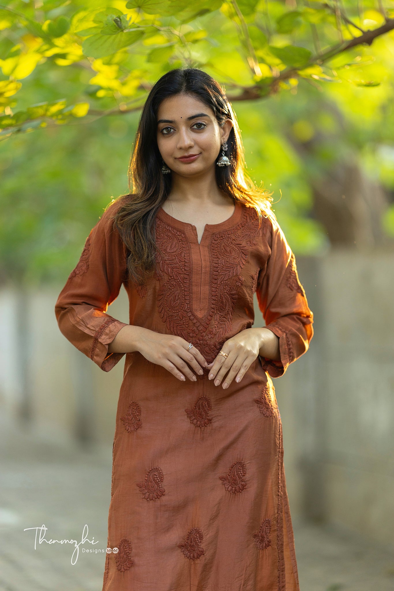 Brown Chikankari Chanderi Kurta