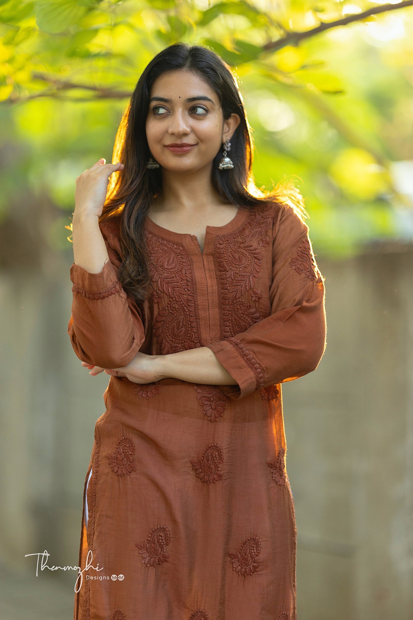 Brown Chikankari Chanderi Kurta