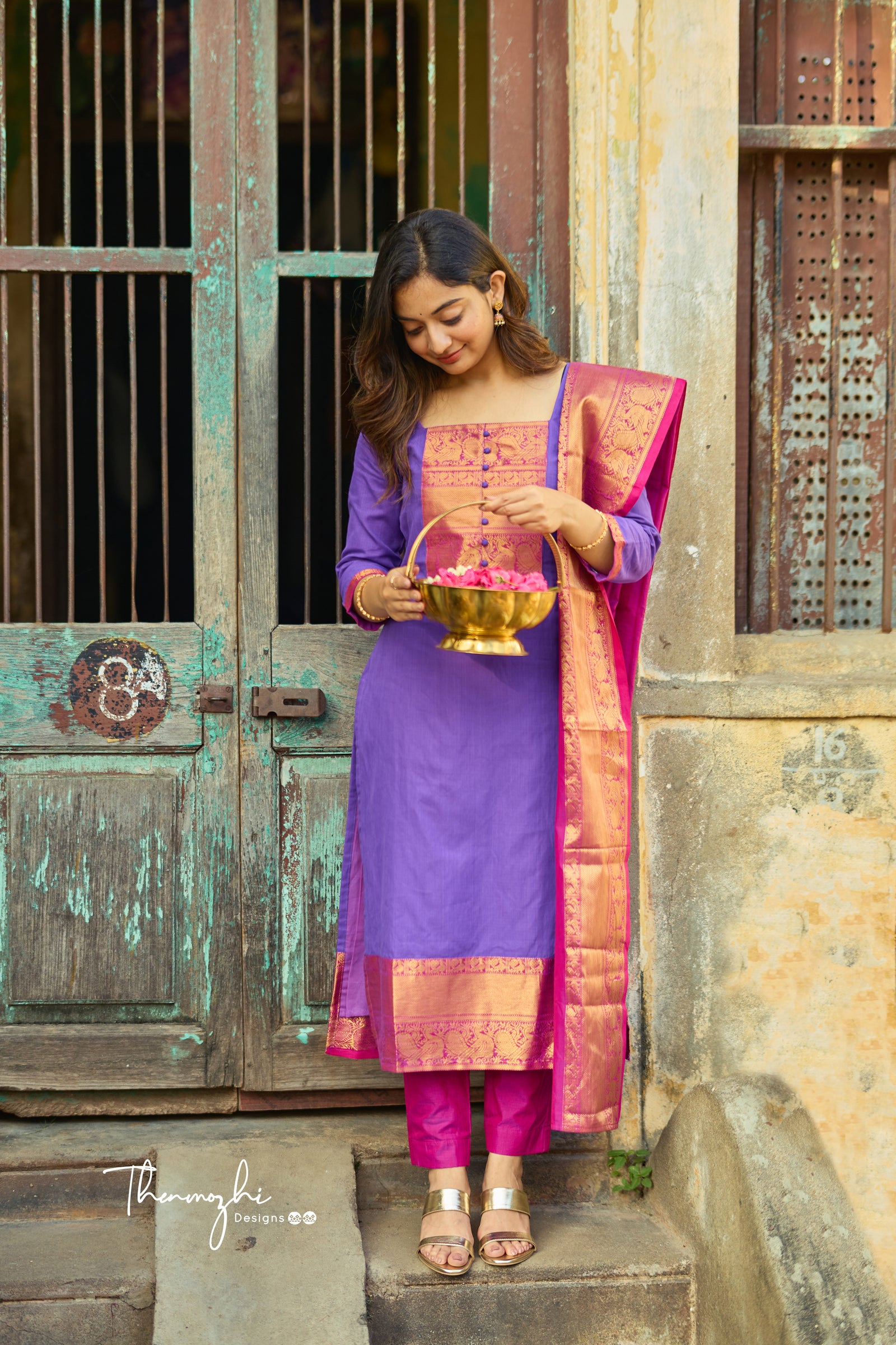 Purple - Kandangi Chettinad Cotton 2pc Unstitched Dress Material 59