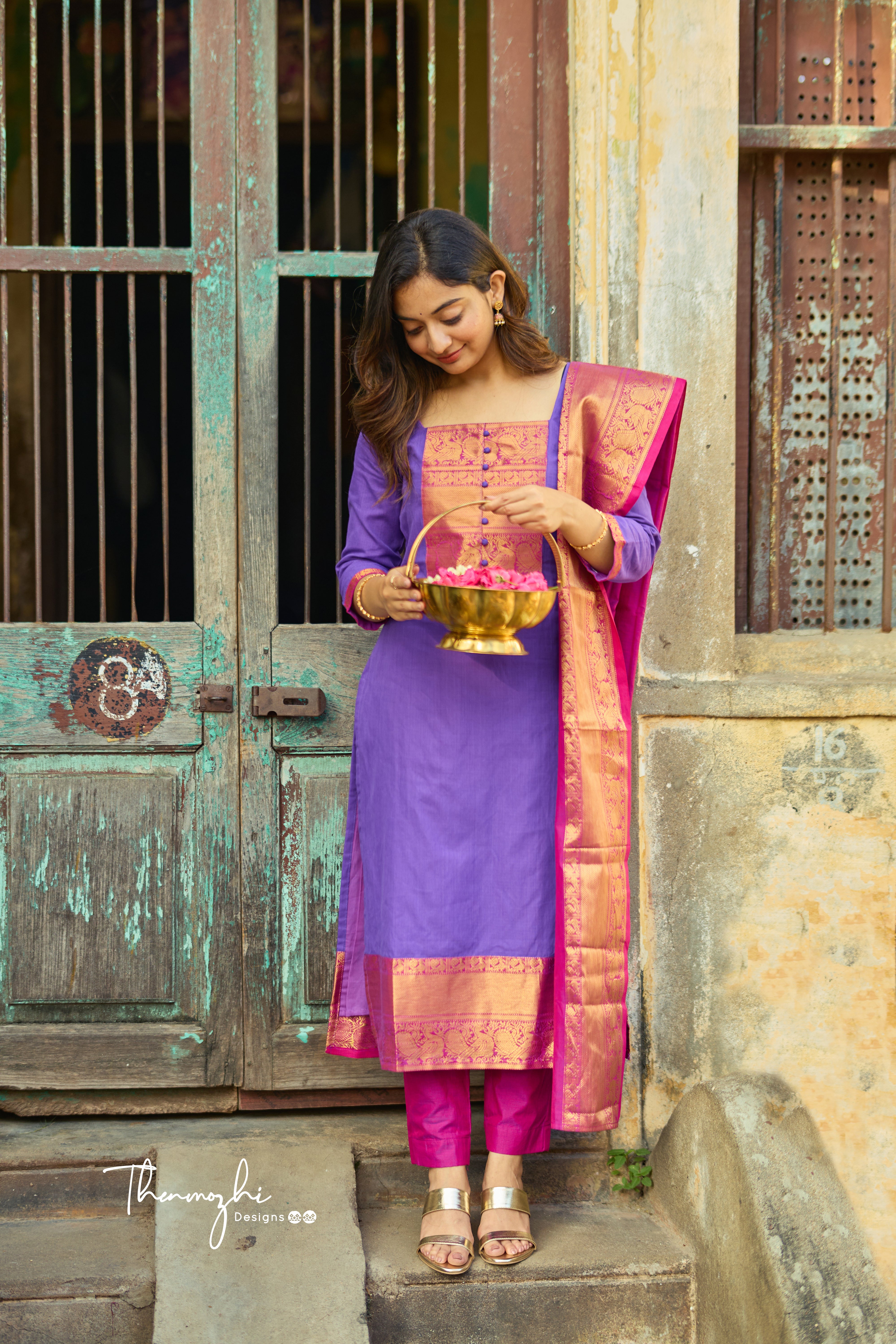 Purple and Pink Chettinad Cotton Salwar