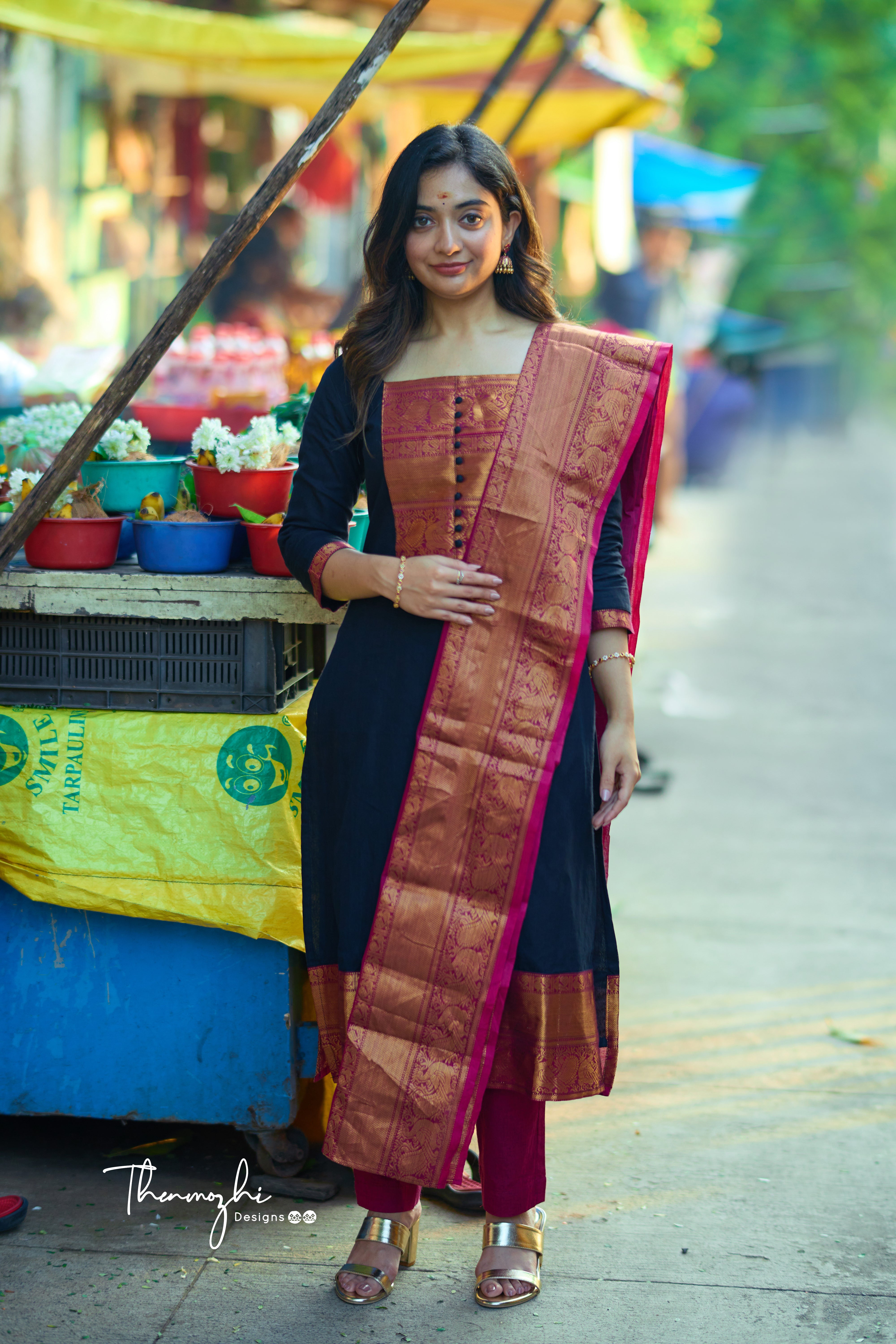 Black and Pink Chettinad Cotton Salwar