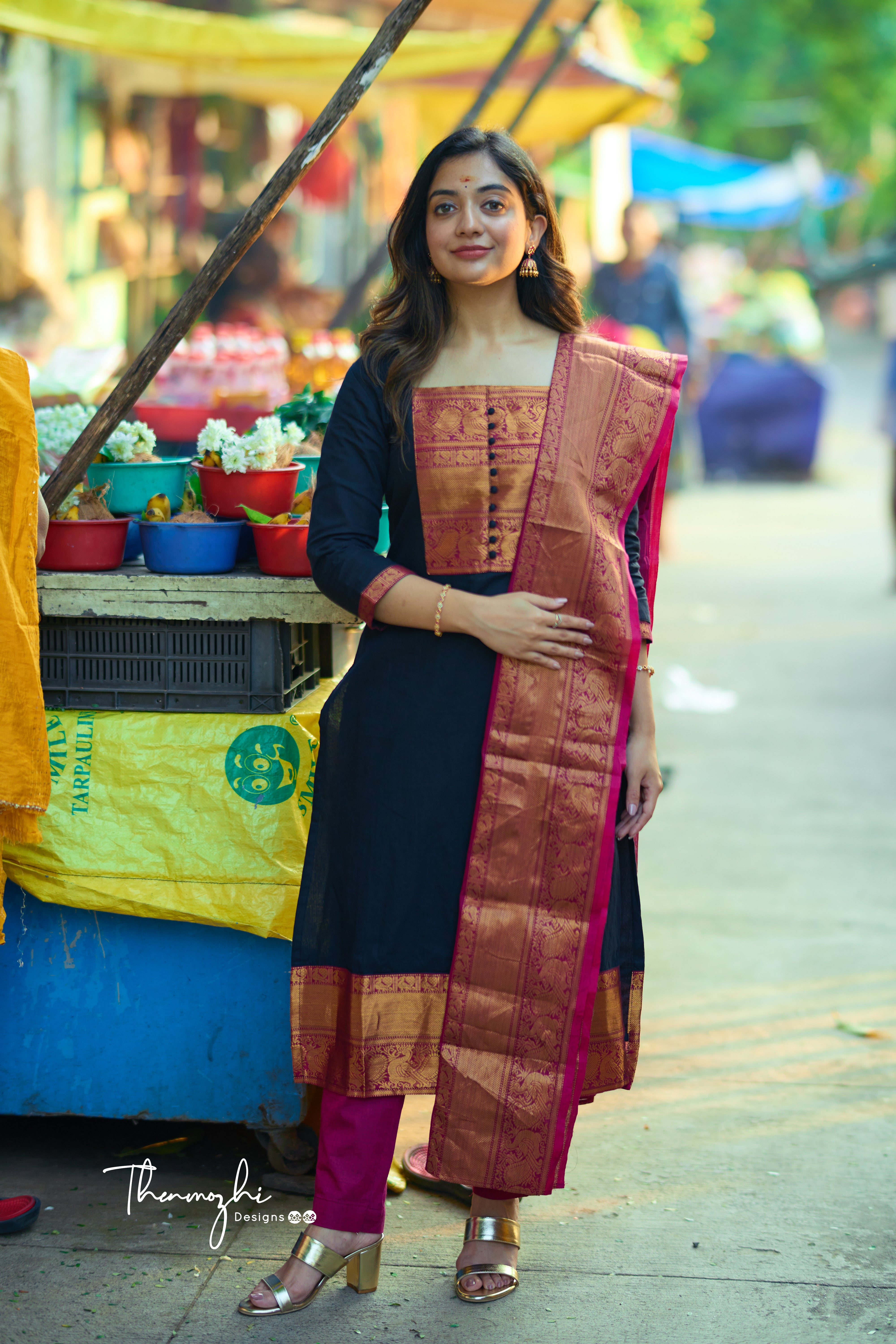 Black and Pink Chettinad Cotton Salwar