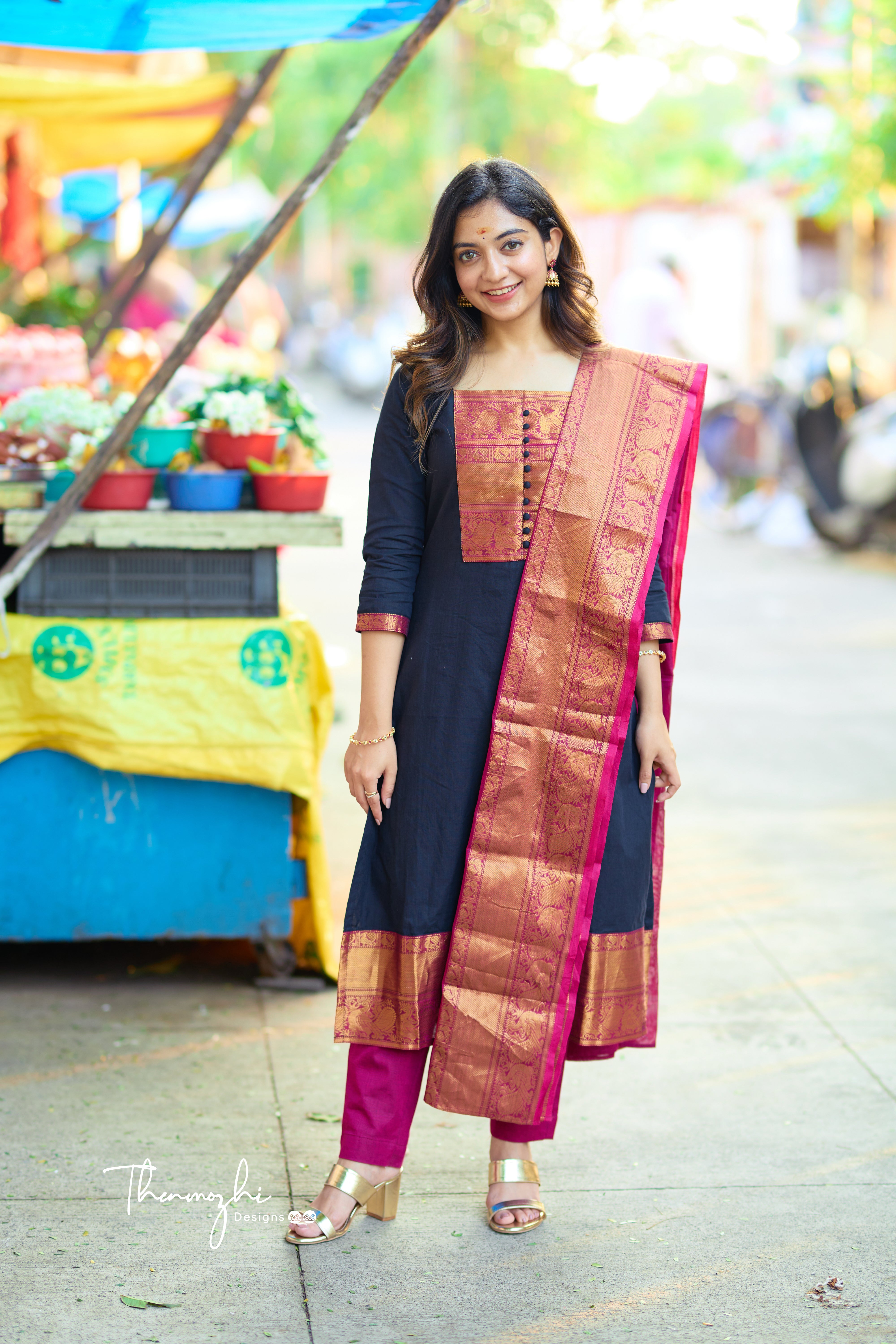 Black and Pink Chettinad Cotton Salwar