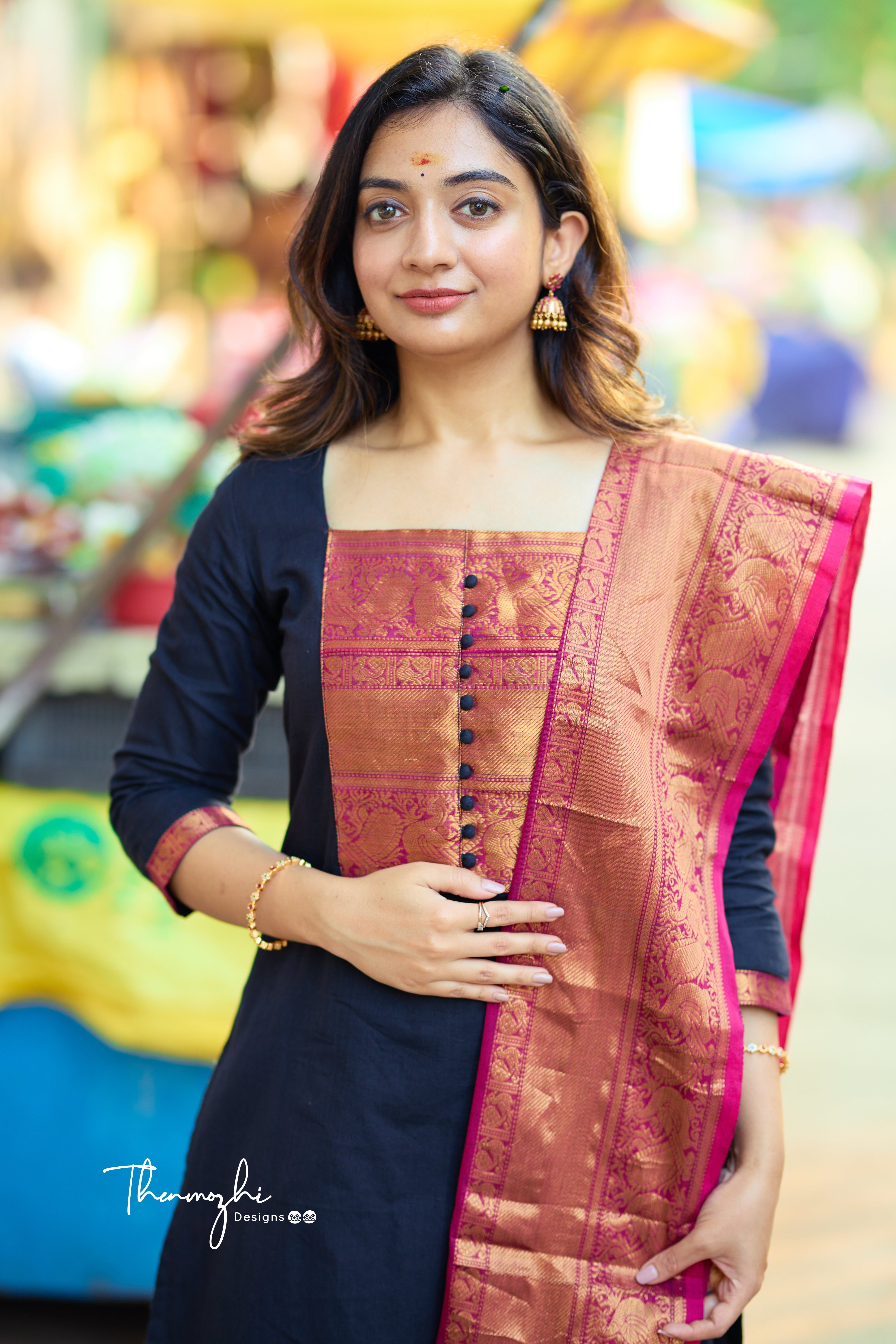 Black and Pink Chettinad Cotton Salwar