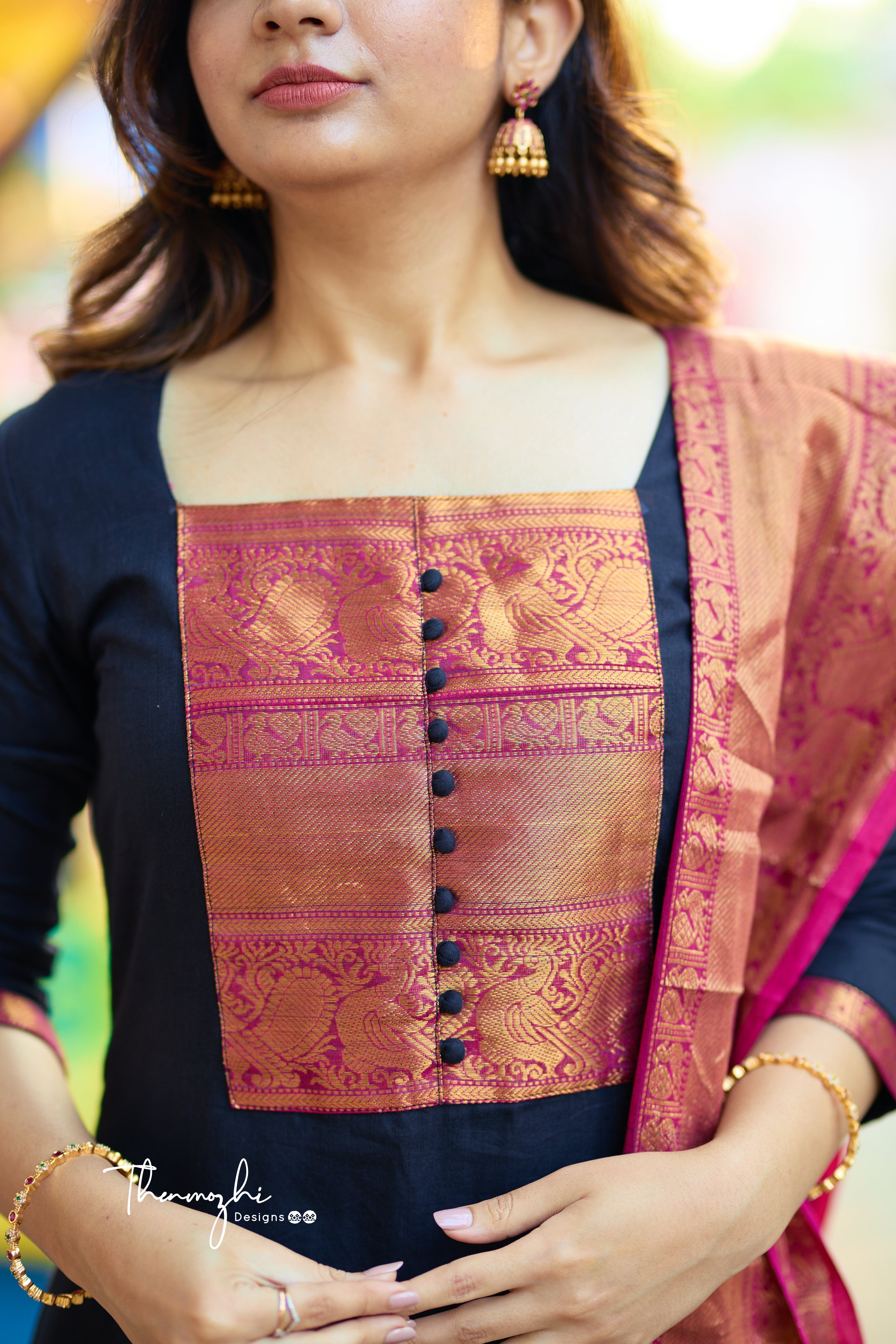 Black and Pink Chettinad Cotton Salwar