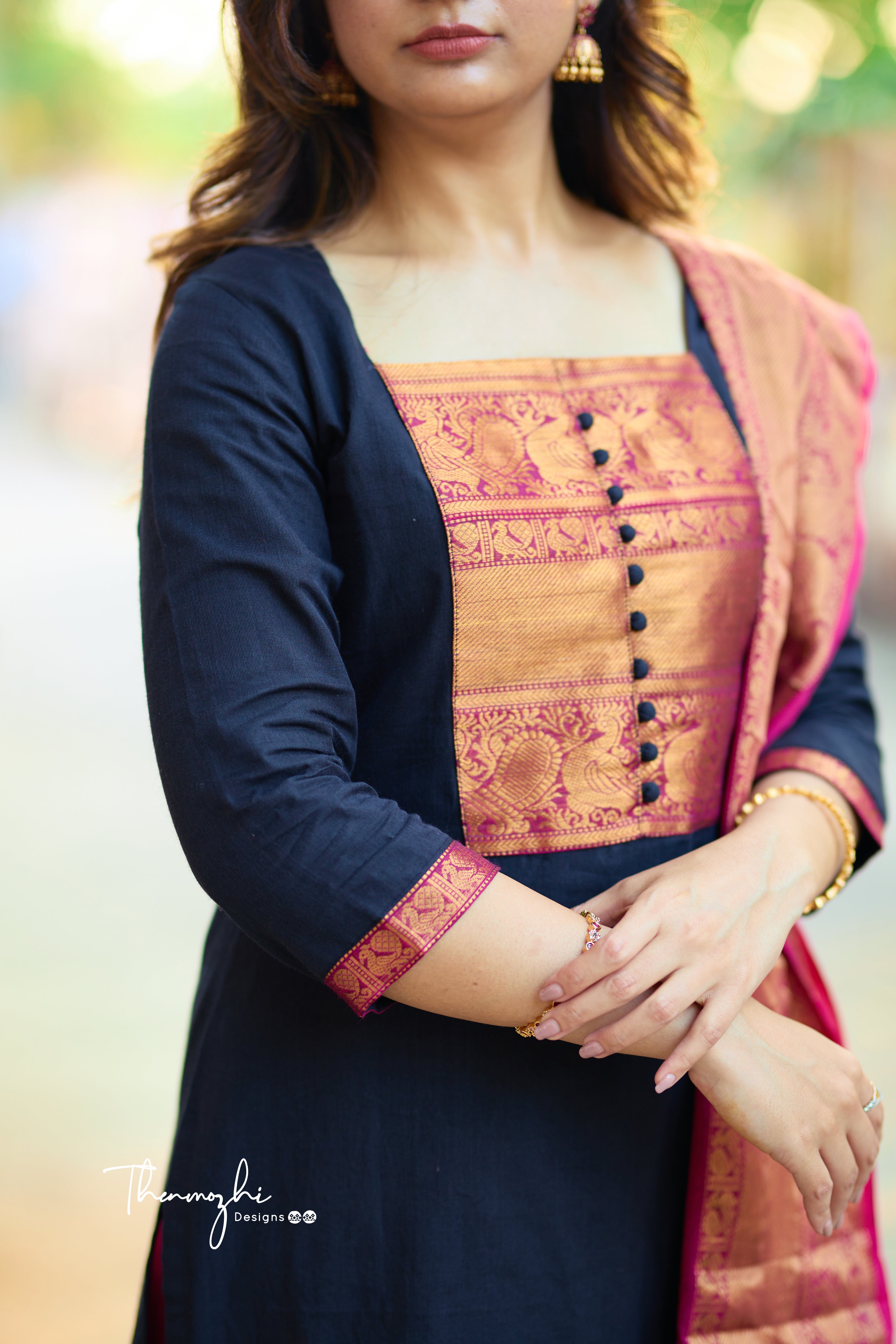 Black and Pink Chettinad Cotton Salwar