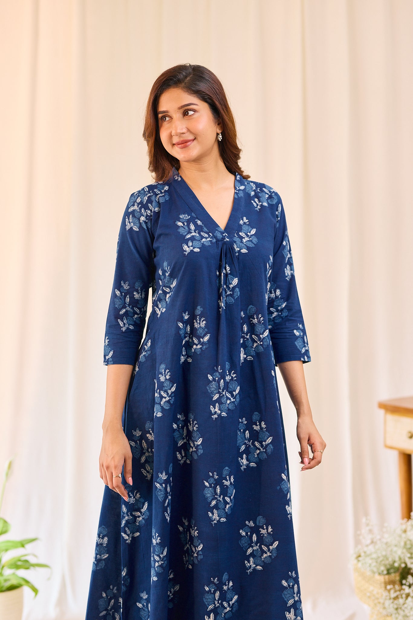 Indigo Blue A - line Free style Hand-block Top with Palazzo Pant