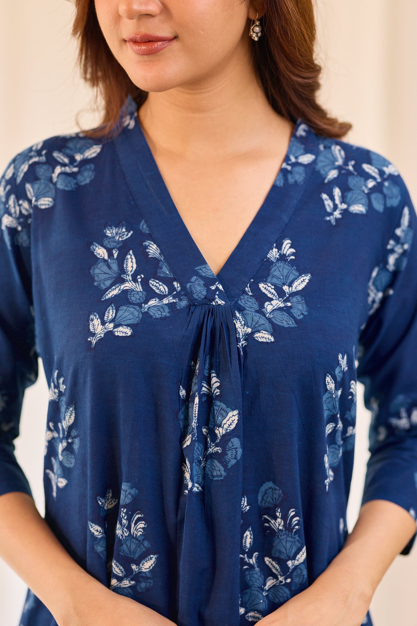 Indigo Blue A - line Free style Hand-block Top with Palazzo Pant