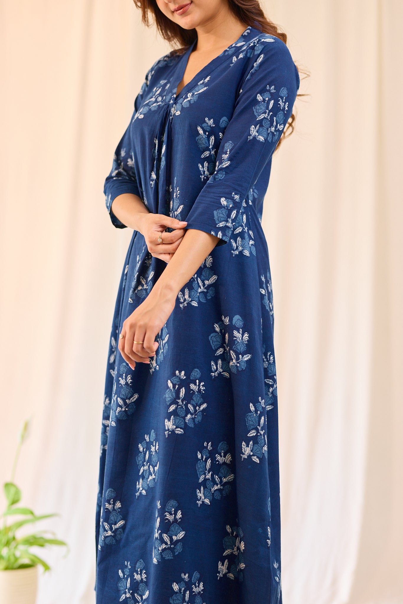 Indigo Blue A - line Free style Hand-block Top with Palazzo Pant