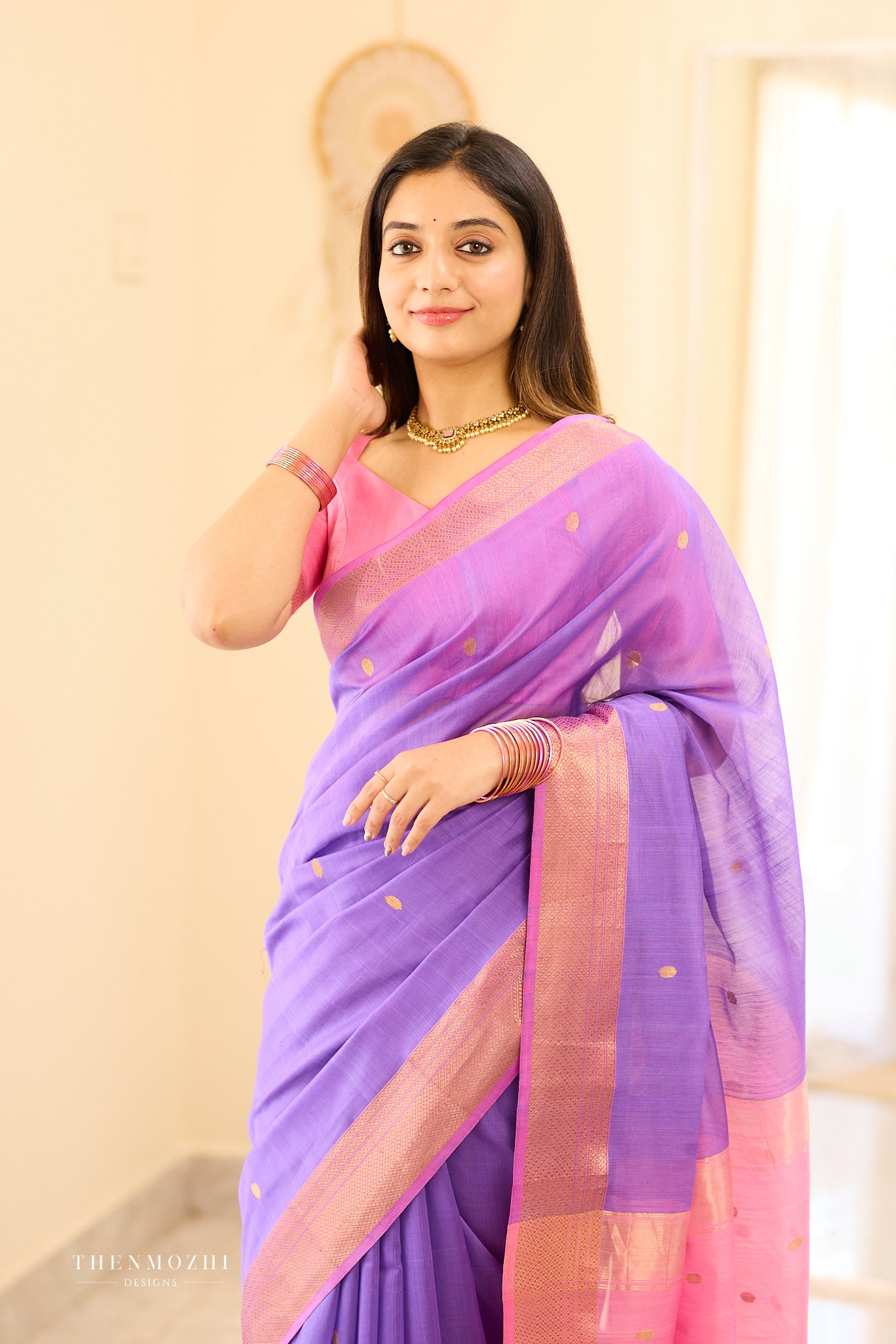 Iris Purple Maheshwari silk cotton saree