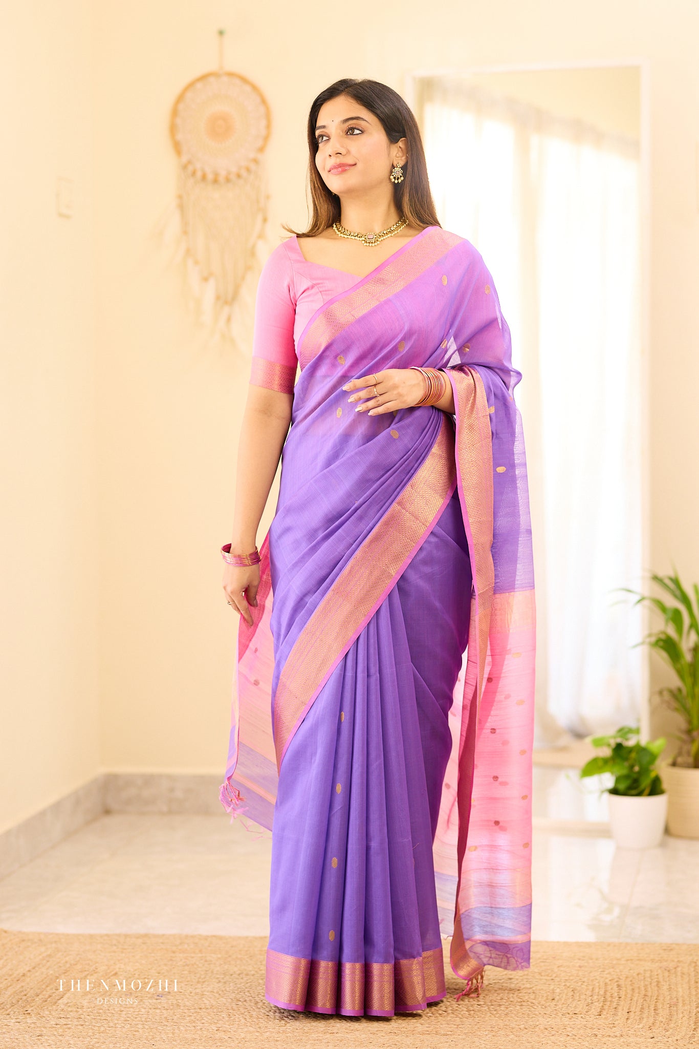 Iris Purple Maheshwari silk cotton saree
