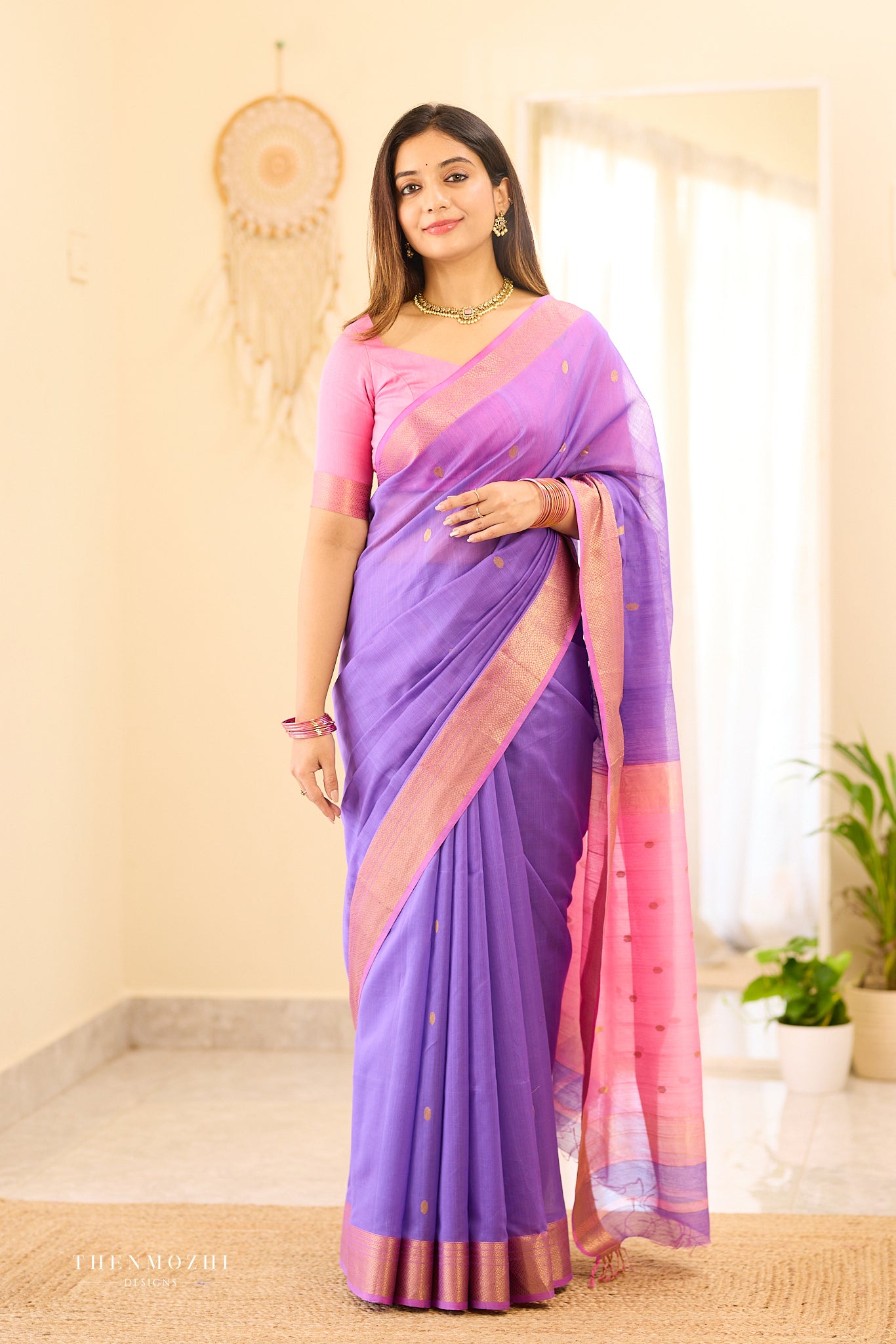 Iris Purple Maheshwari silk cotton saree