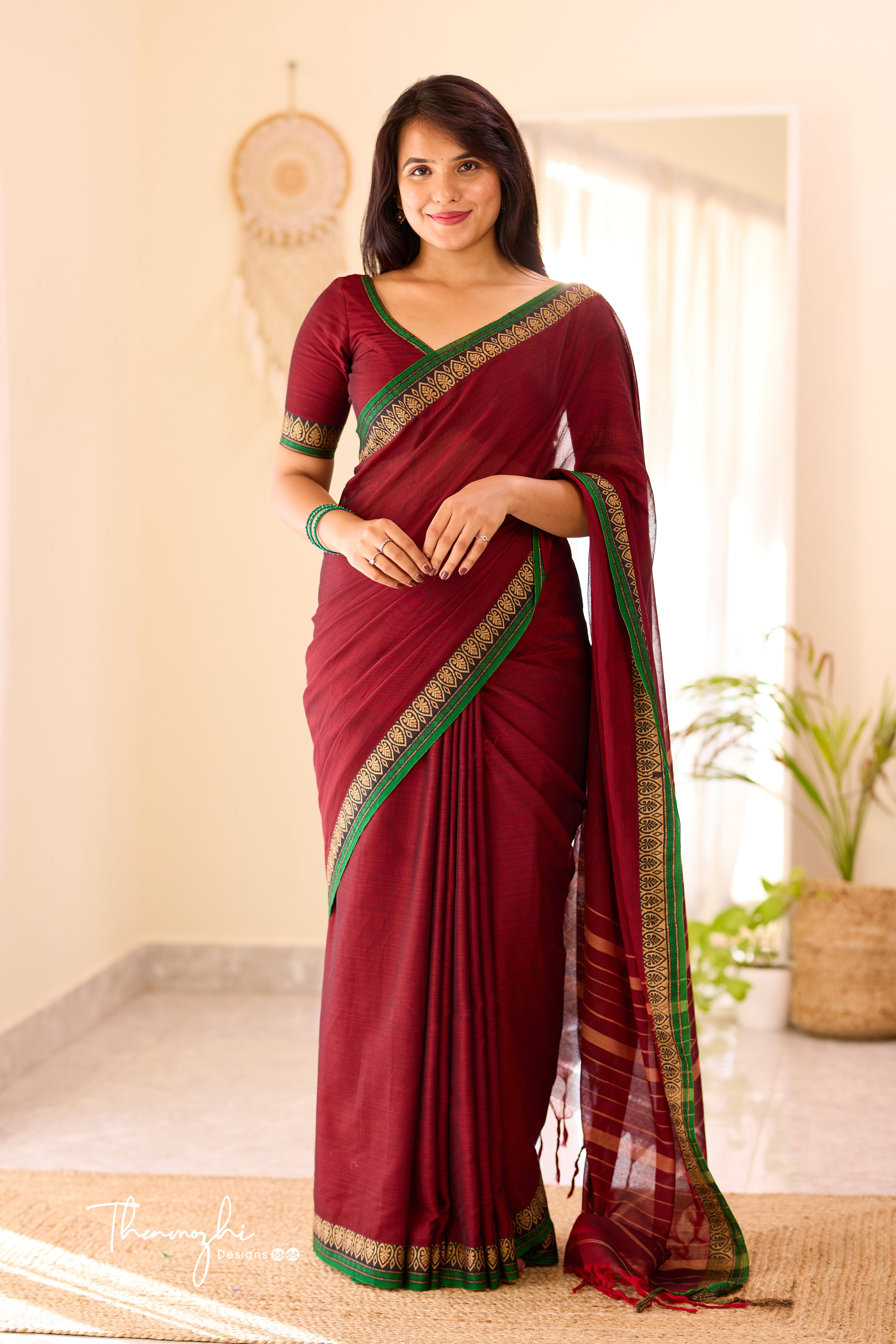 Maroon Narayanpet Rudraksh Border Saree