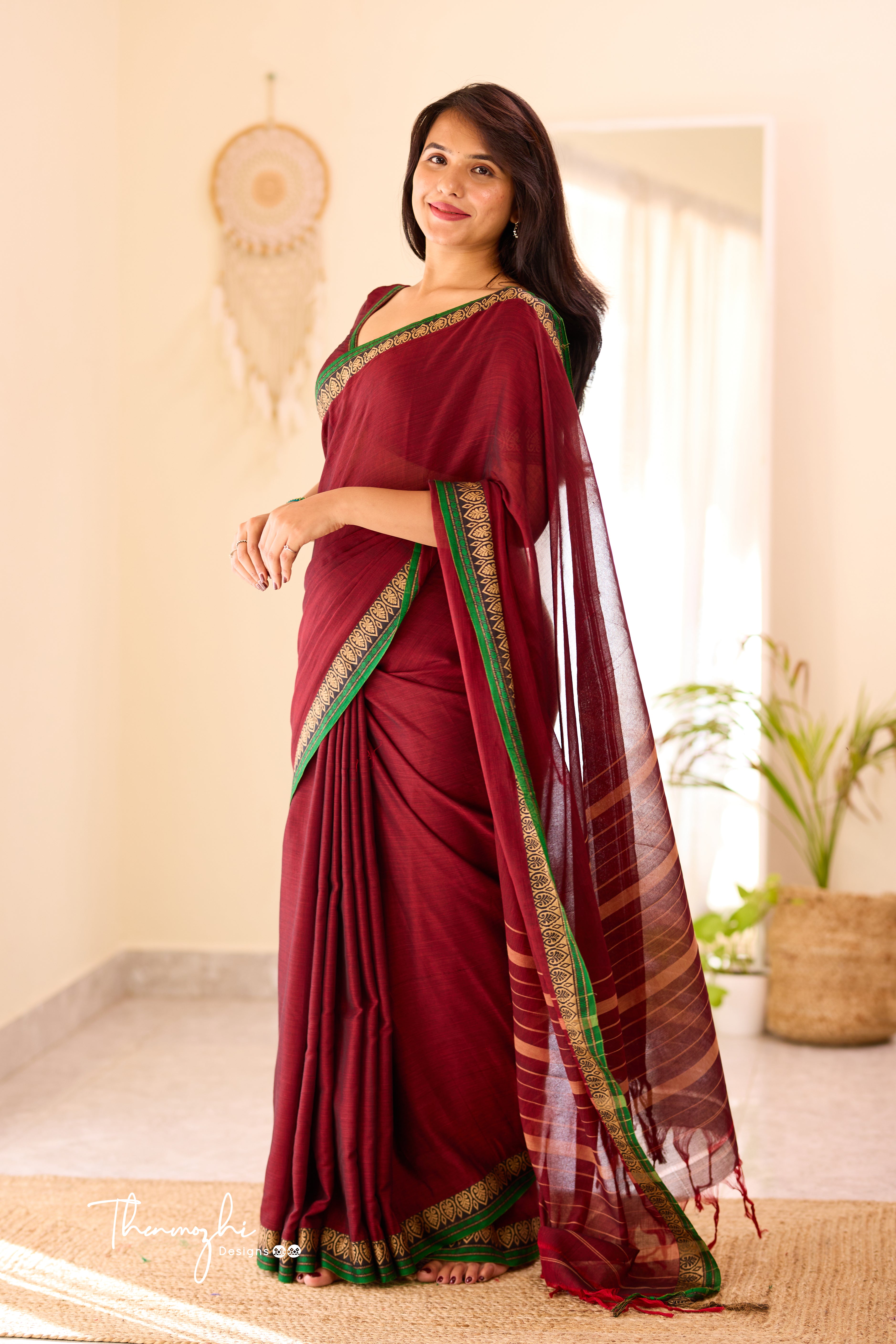 Maroon Narayanpet Rudraksh Border Saree