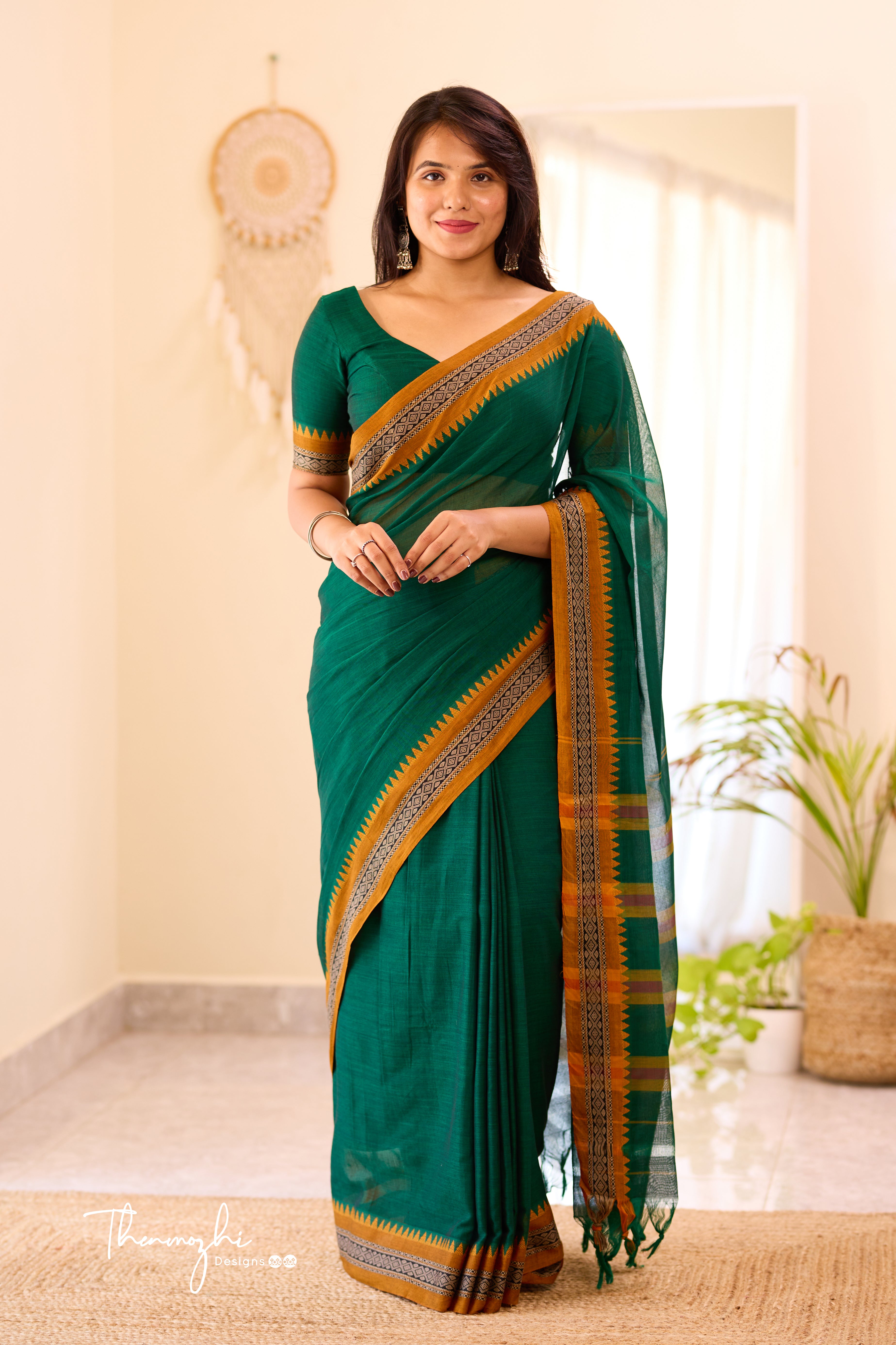 Dark Green Narayanpet Temple Border Saree