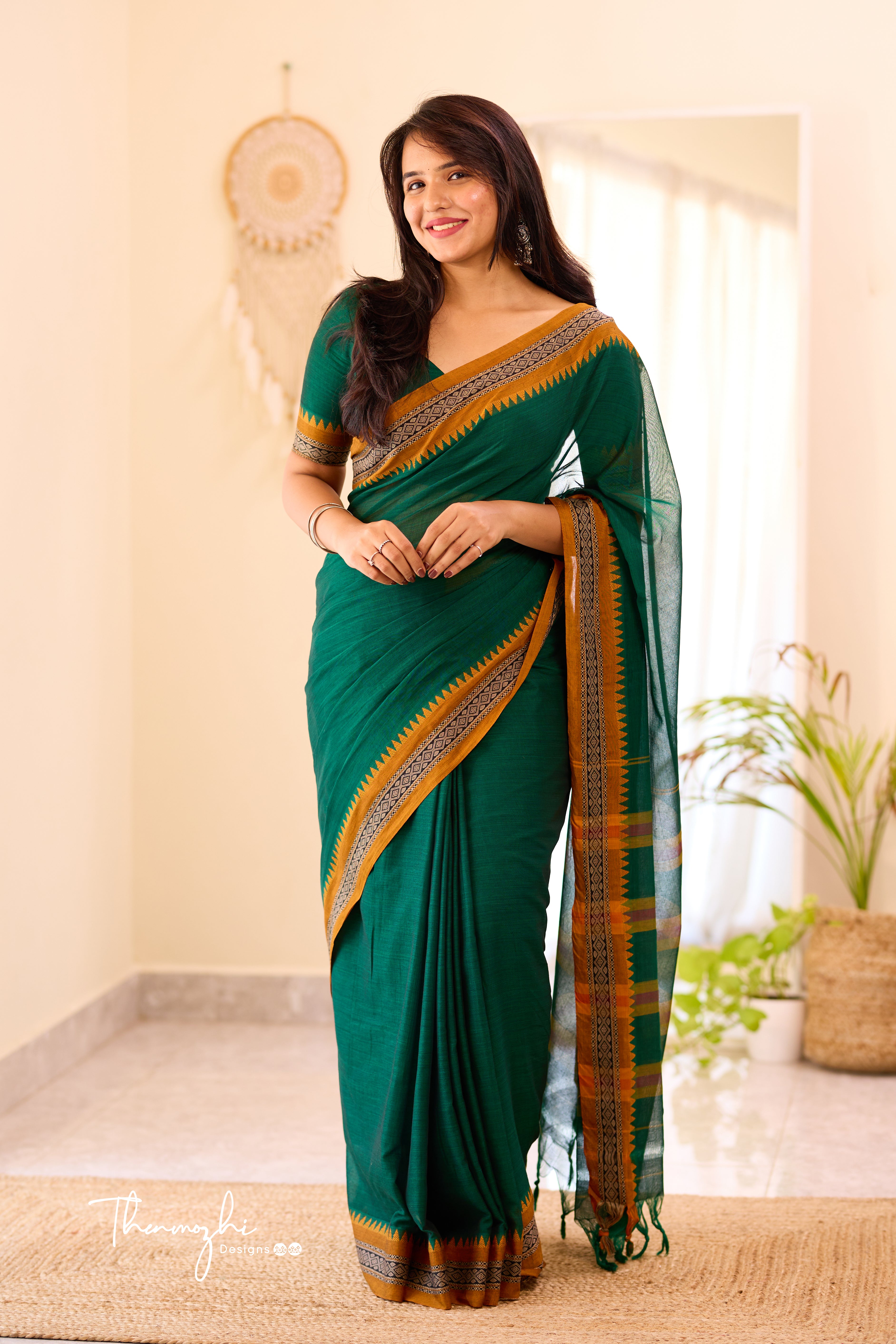 Dark Green Narayanpet Temple Border Saree