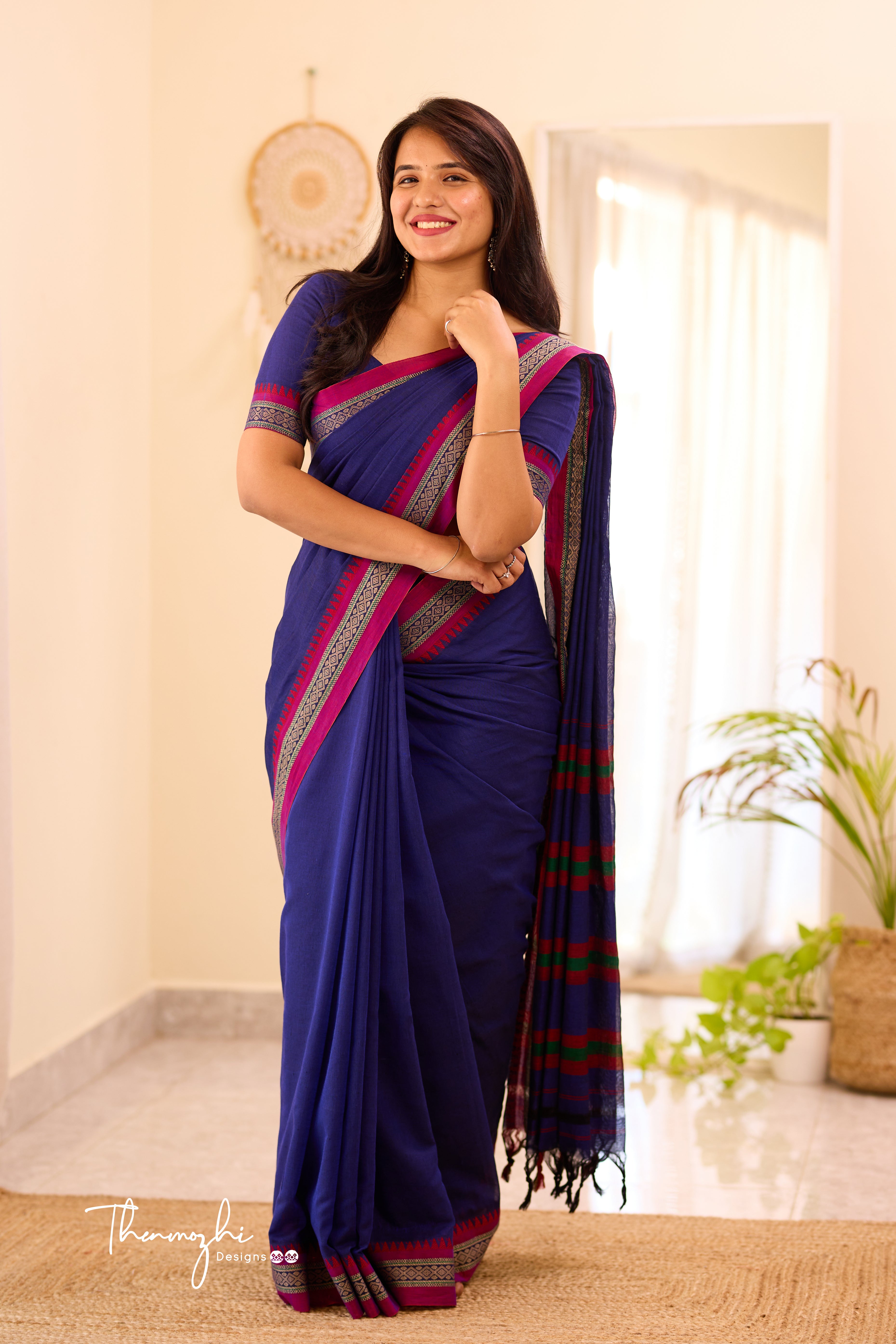 Dark Blue Narayanpet Temple Border Saree