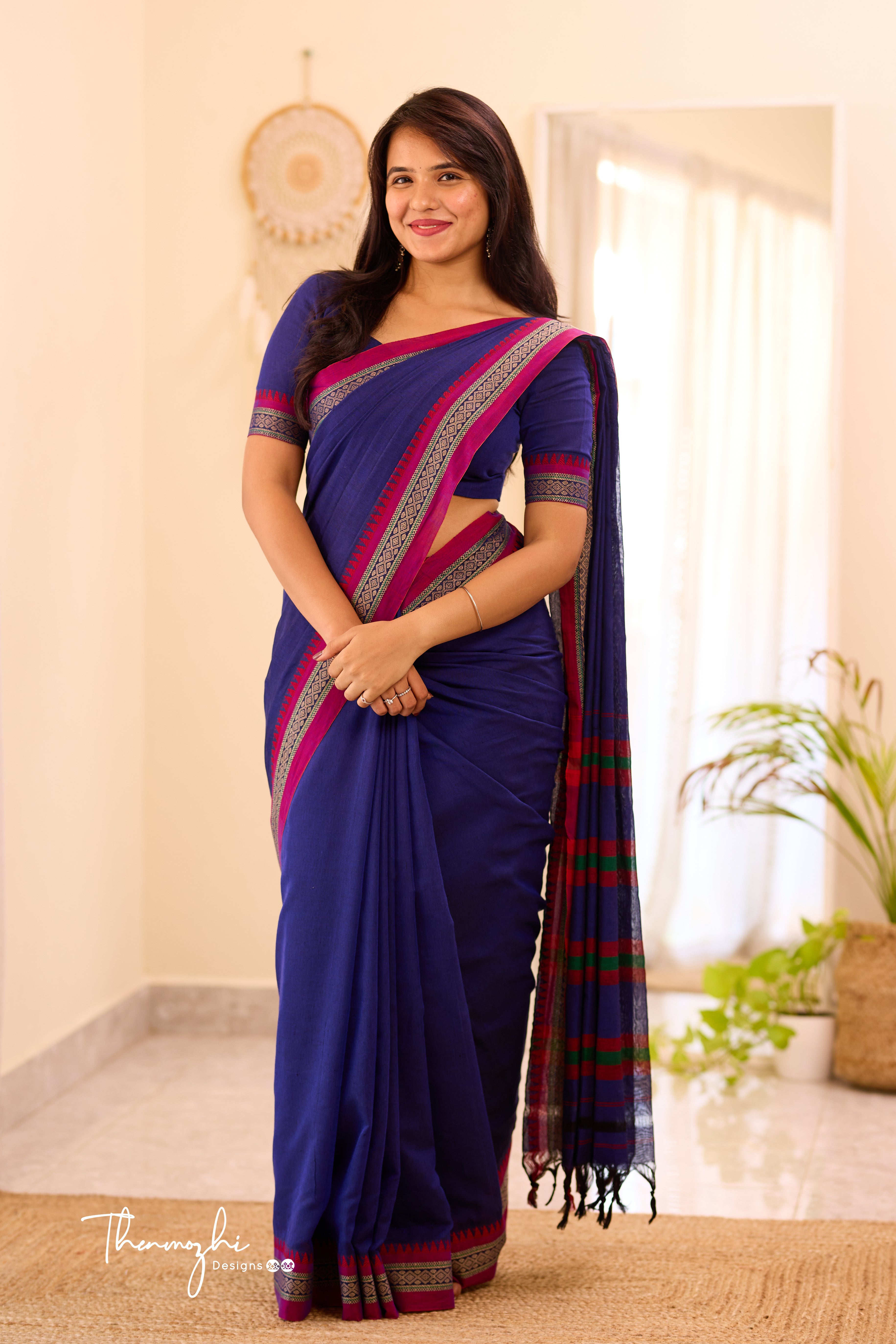 Dark Blue Narayanpet Temple Border Saree