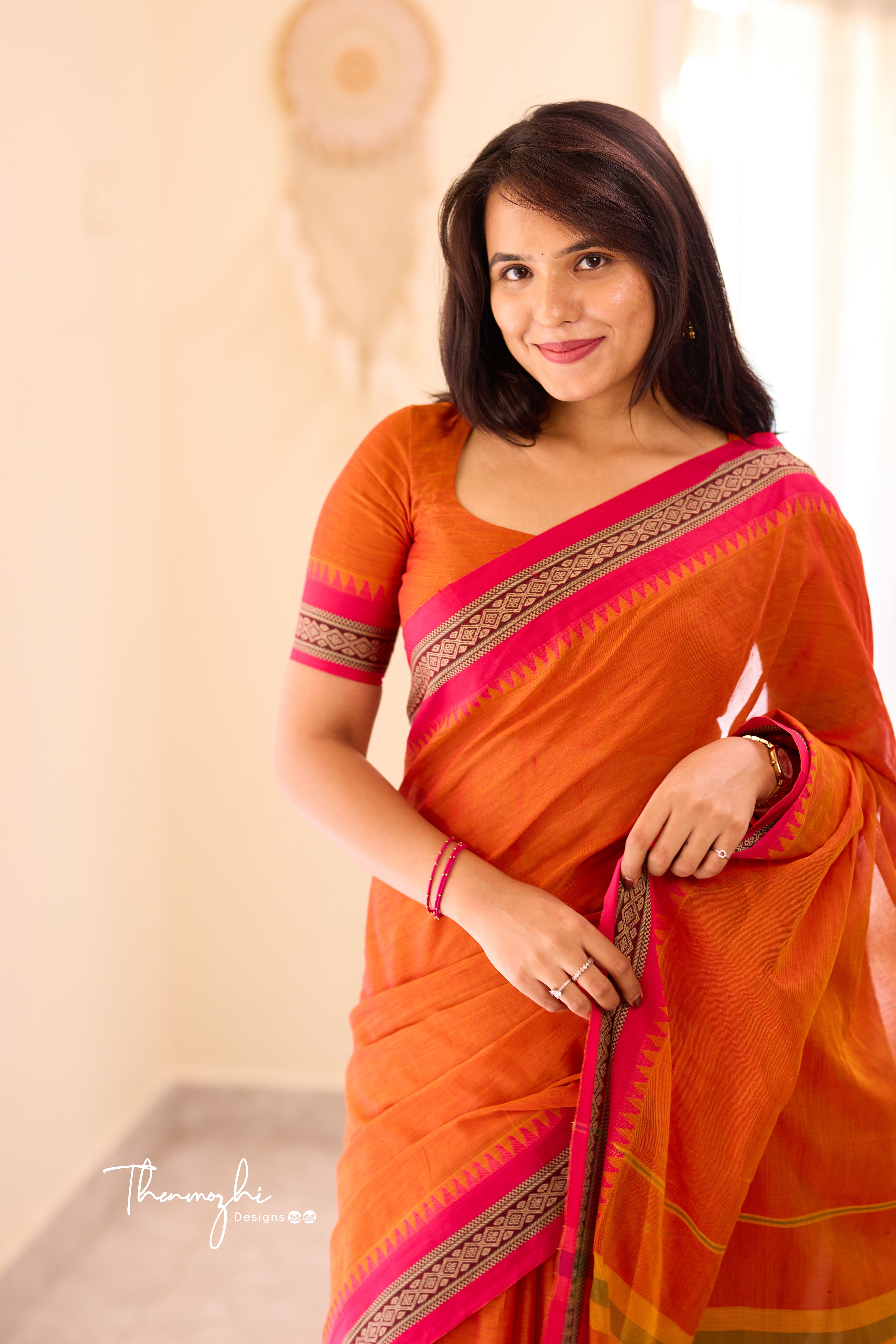 Orange Narayanpet Temple Border Saree