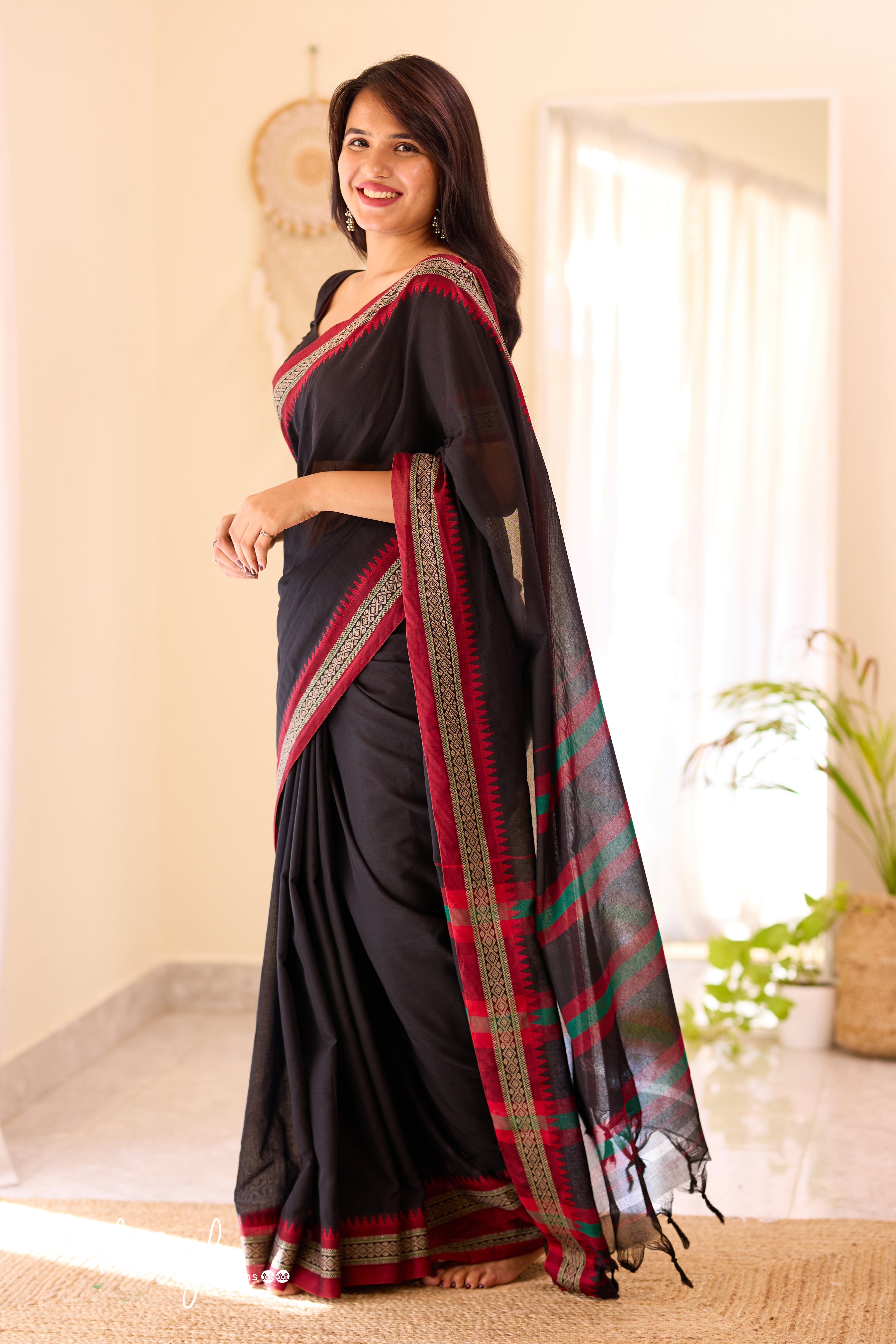 Black Narayanpet Temple Border Saree