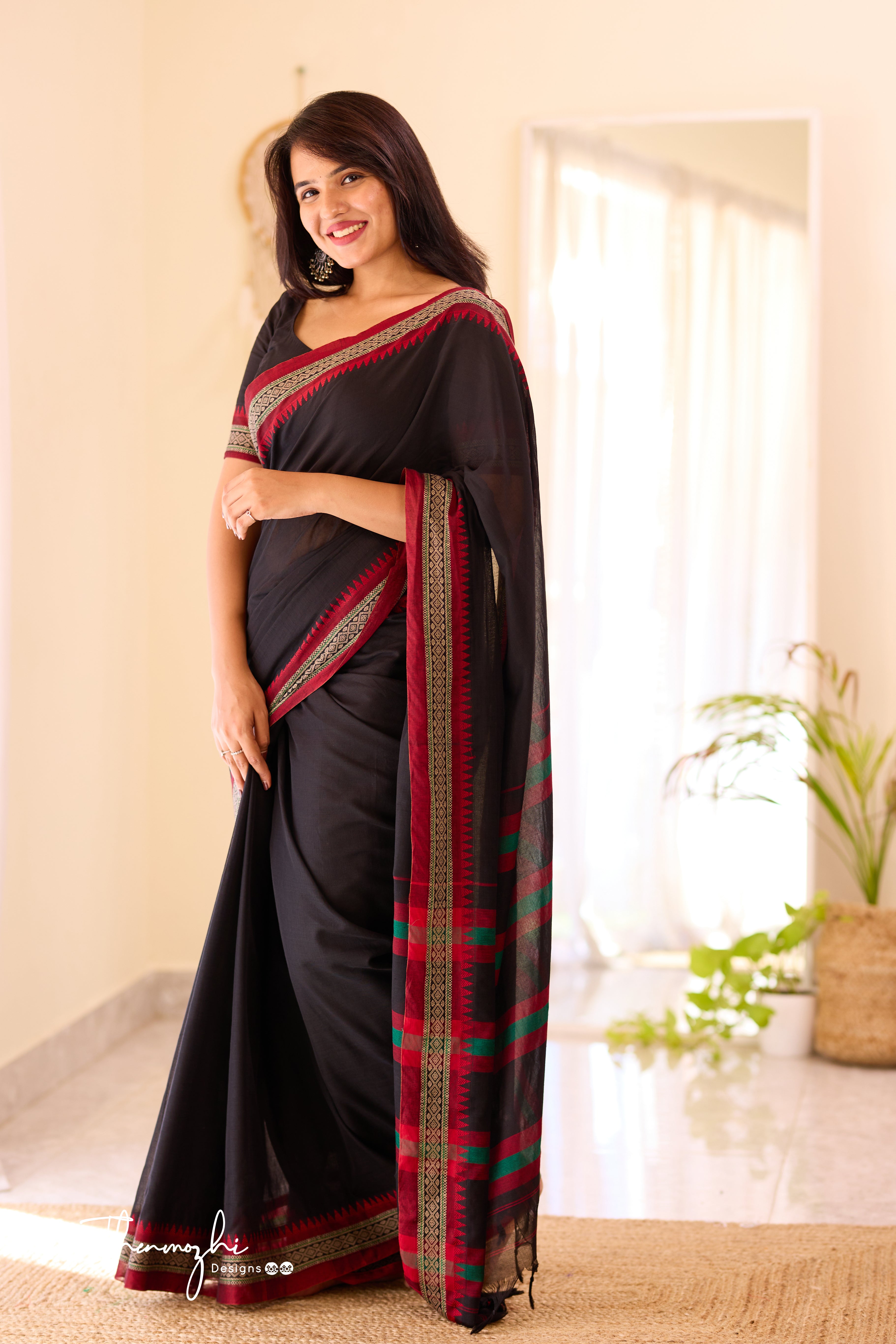 Black Narayanpet Temple Border Saree