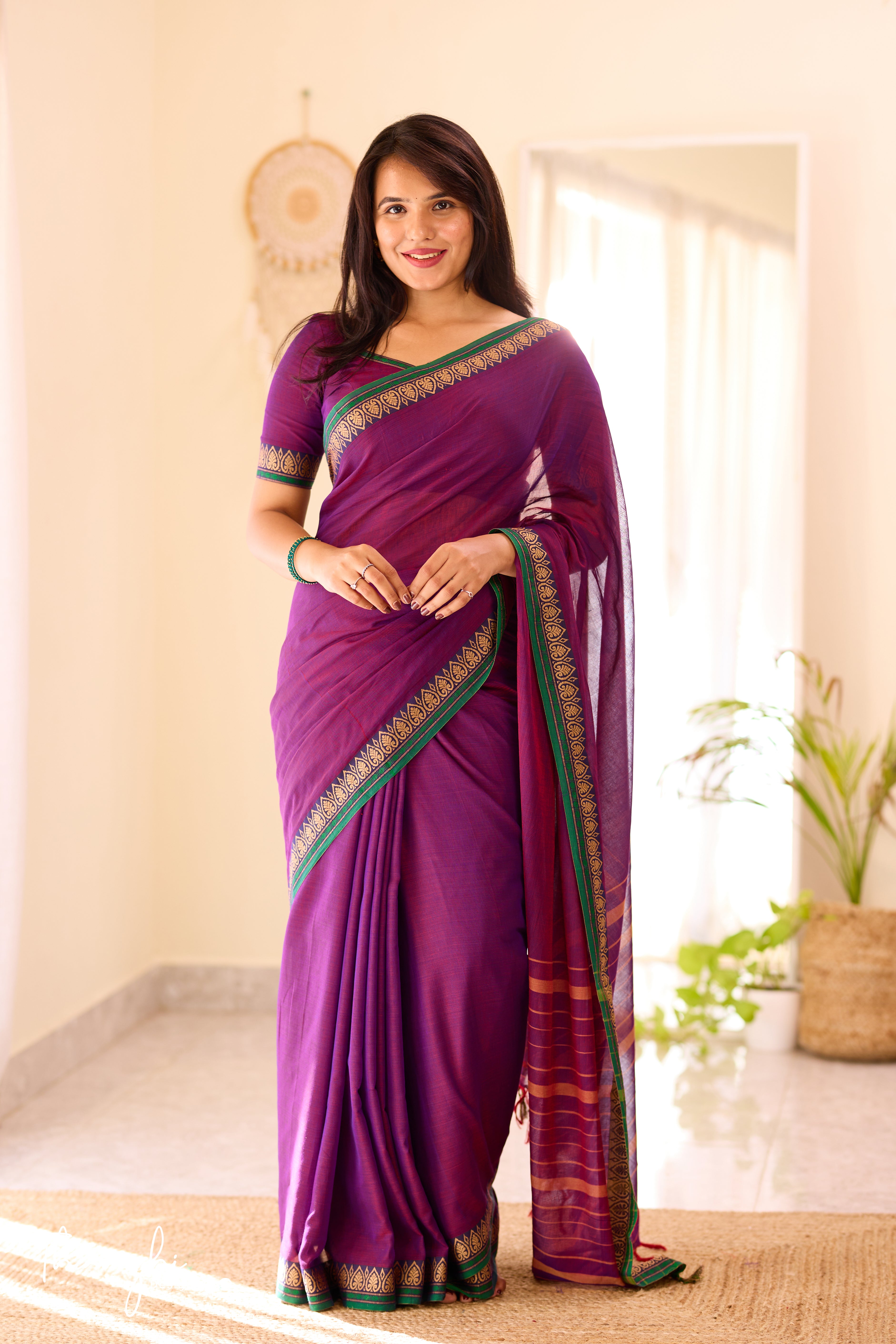 Purple Narayanpet Rudraksh Border Saree