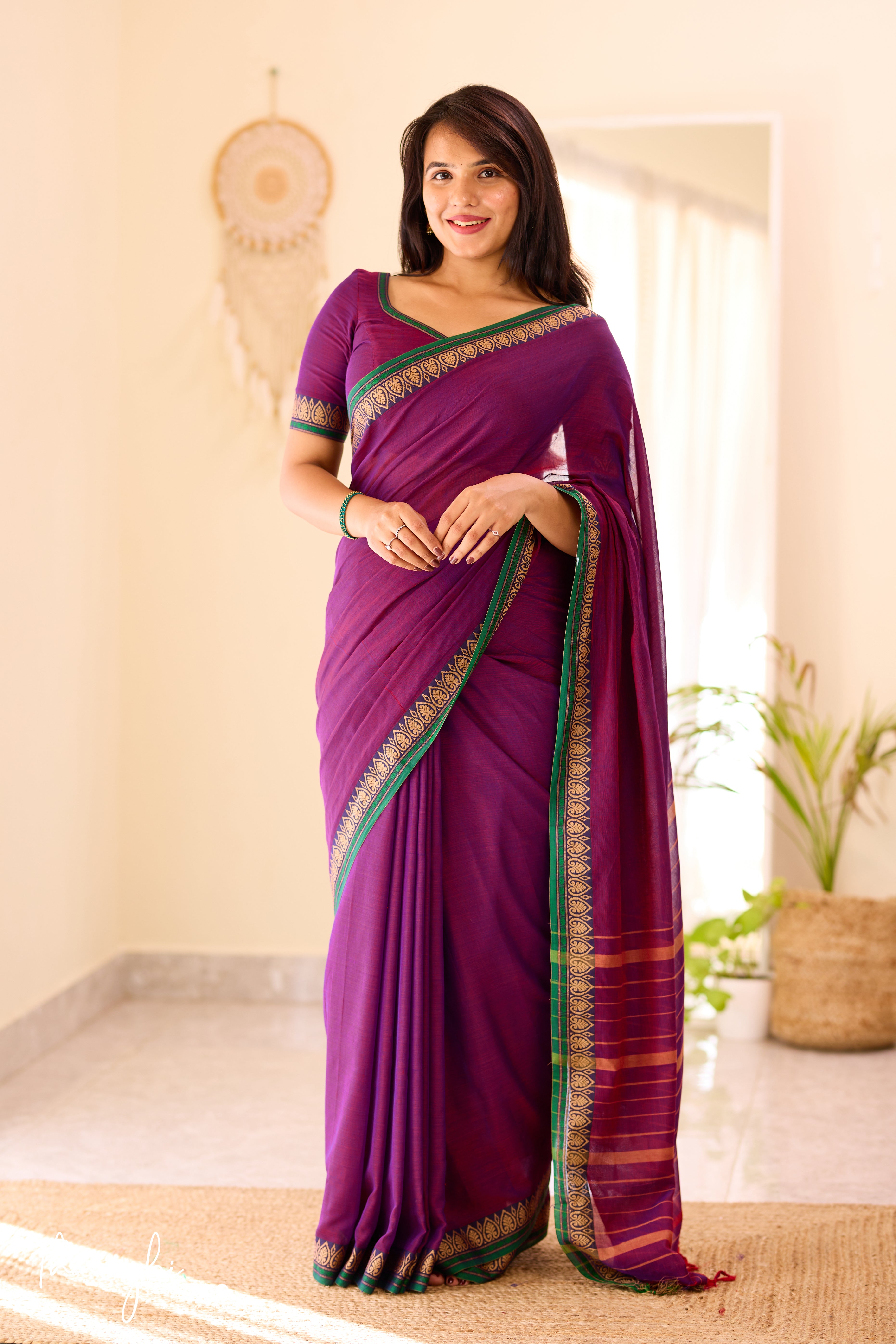 Purple Narayanpet Rudraksh Border Saree