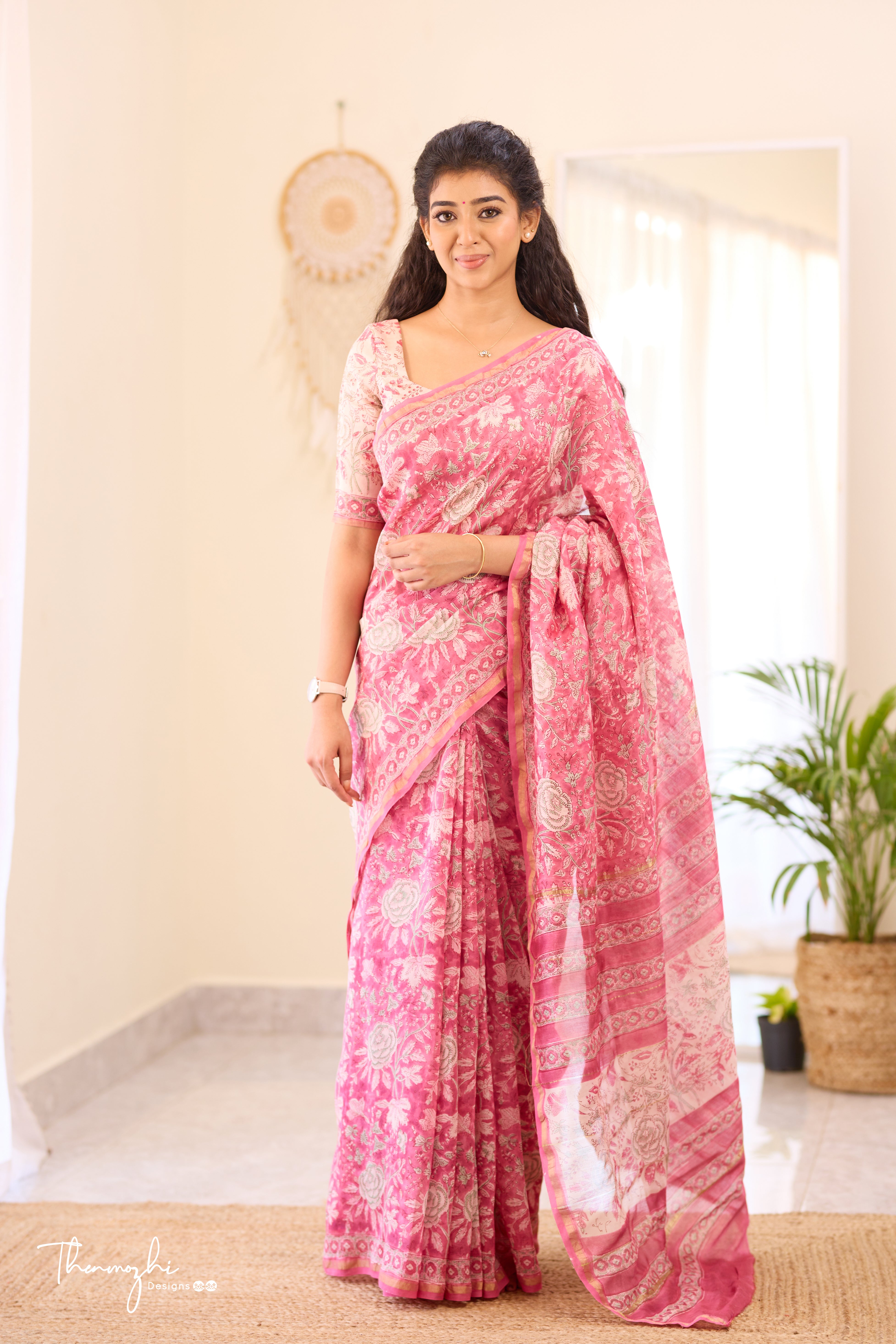 Pink - Chanderi Silk Cotton Saree