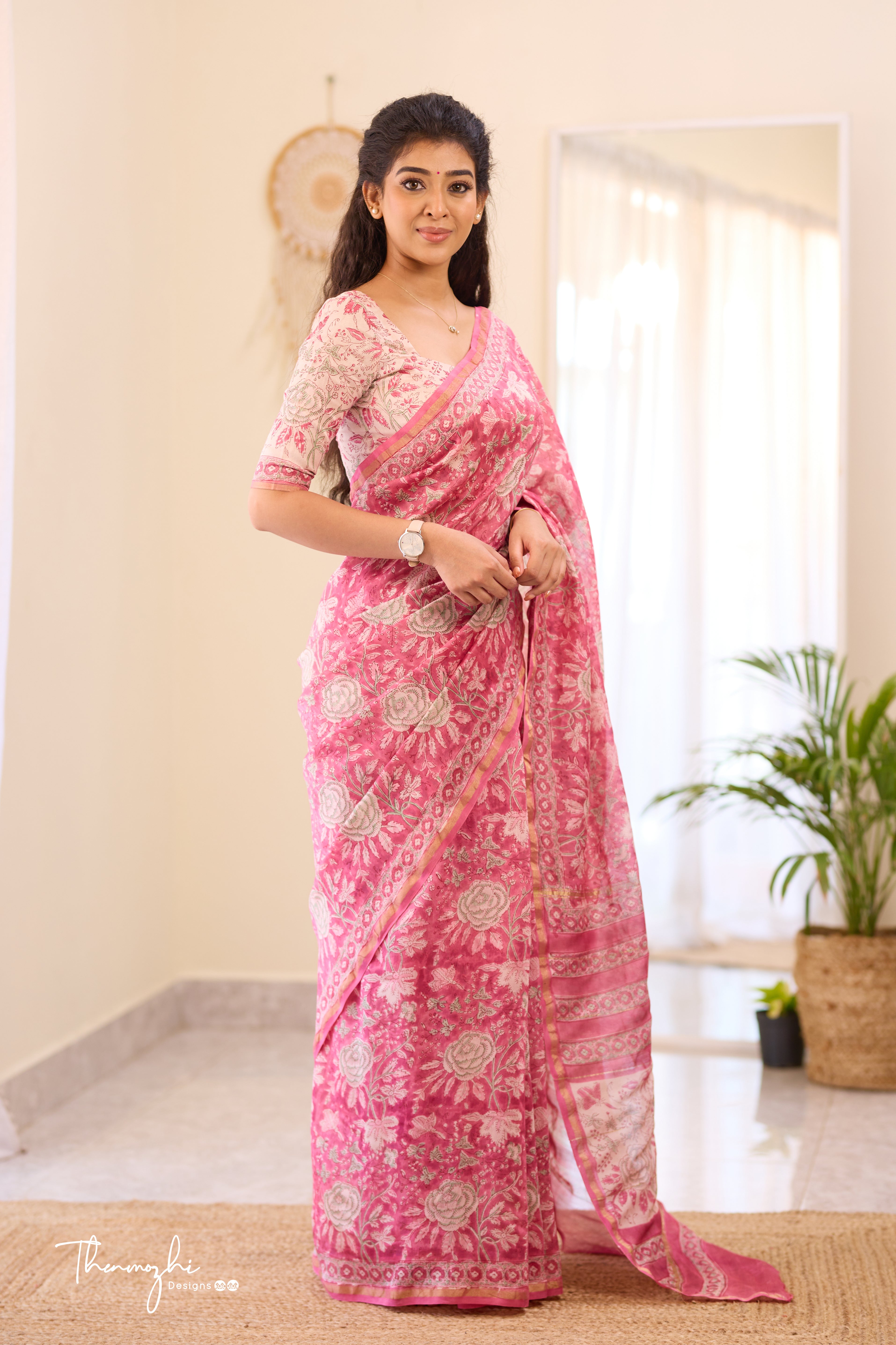 Pink - Chanderi Silk Cotton Saree