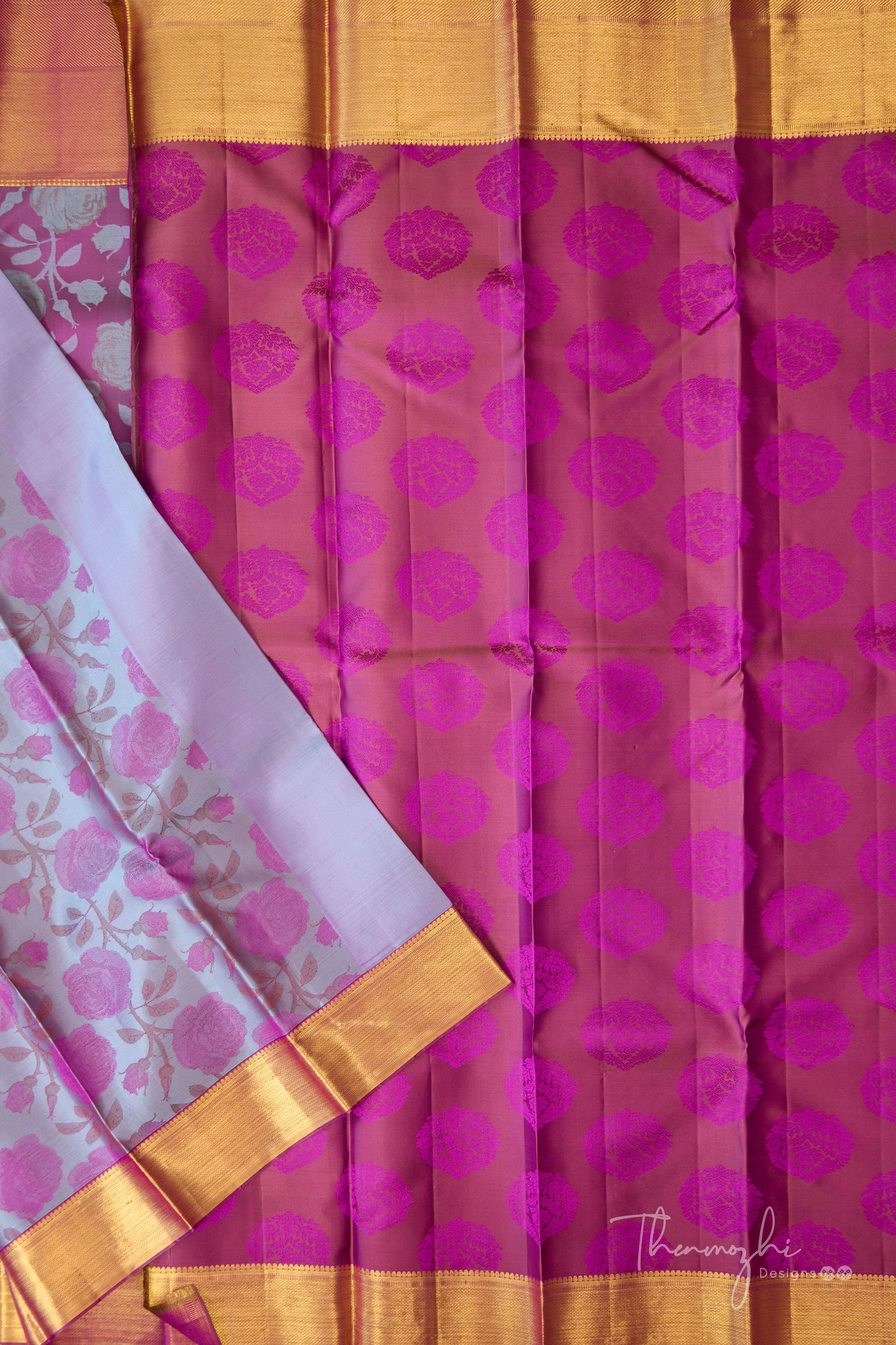 Pink Floral Kanjivaram Silk Saree